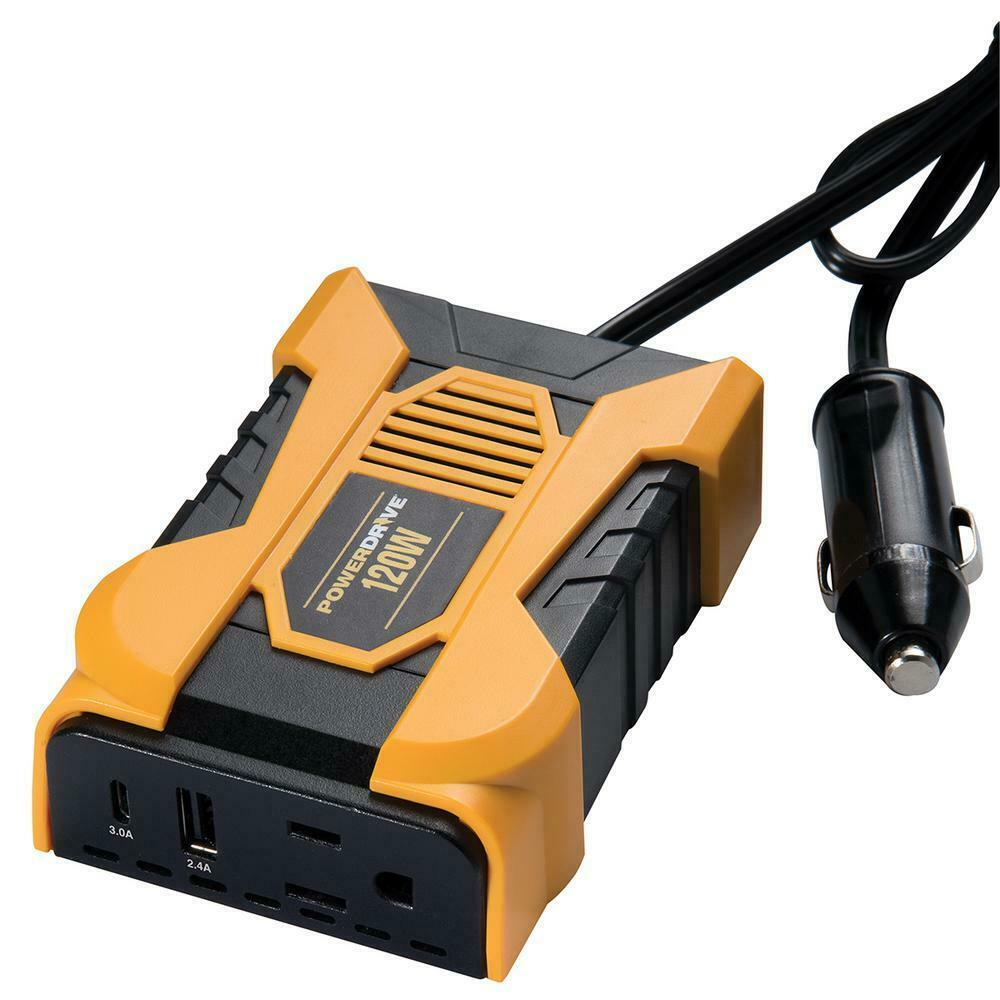  DAS24116 PowerDrive PD120 120W Slim Plug-in Inverter with 1 AC USB 2.4A and USB-C 3.0A Ports