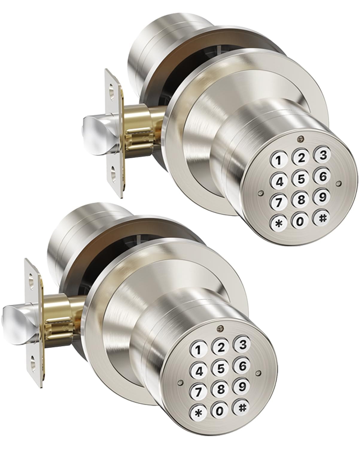 Phewnyzo  Keyless Entry Door Knob with Keypad Auto Lock Easy Installation Front Door Security Satin Nickel Two Pack durable home and garden