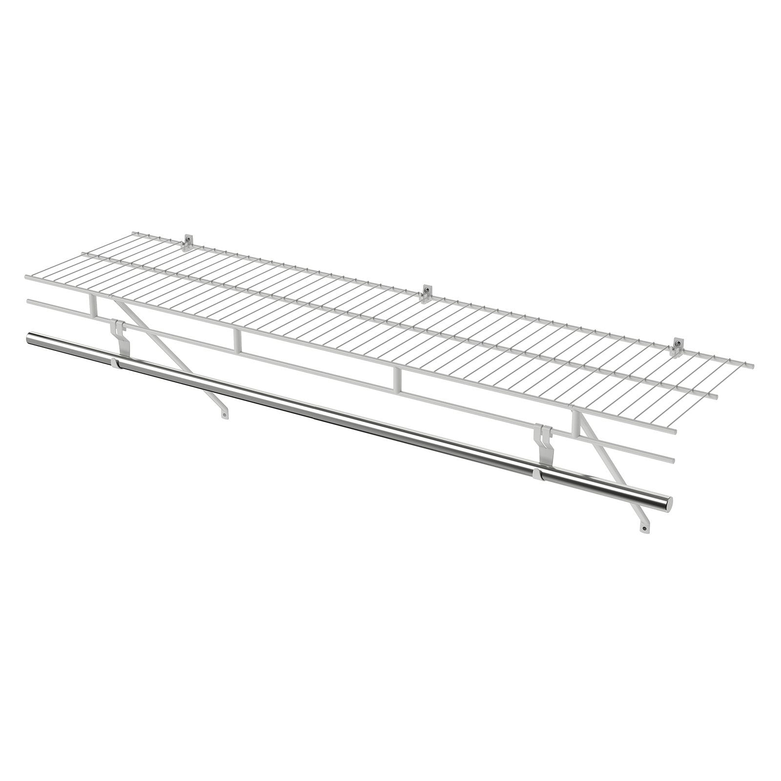 Slickblue White Wall Mounted Closet Shelf with Hanging Rod and Ventilated Design for Closet Laundry Room or Bedroom