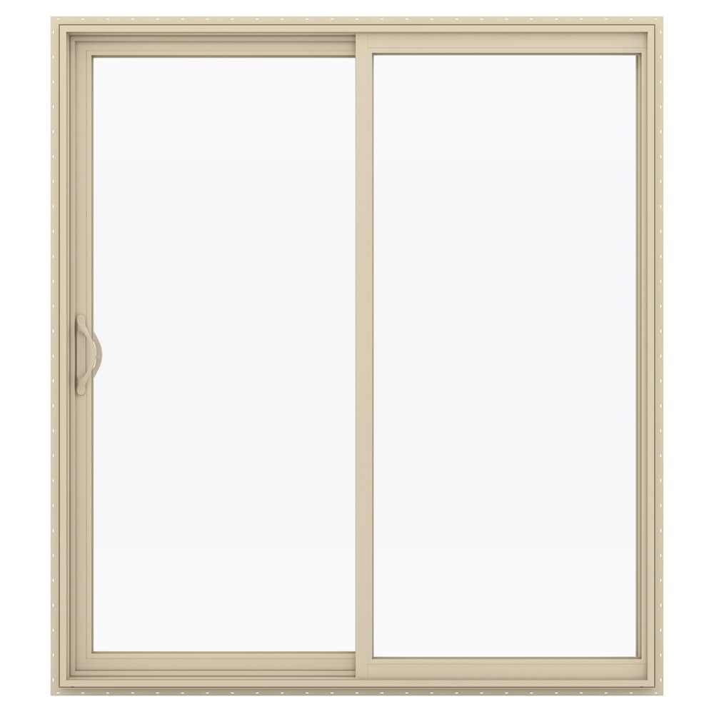 JELD-WEN LOWOLJW181500097 72-in x 80-in x 4-9/16-in Jamb Low-E argon Clear glass , Almond Vinyl Left-hand Sliding Double Patio Door Screen Included