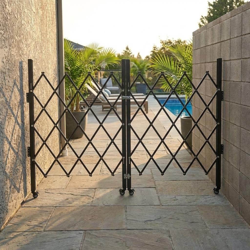 Encore Beets 52 X 75 Inch Folding Security Gate Expandable Heavy Duty Steel Barricade With Casters