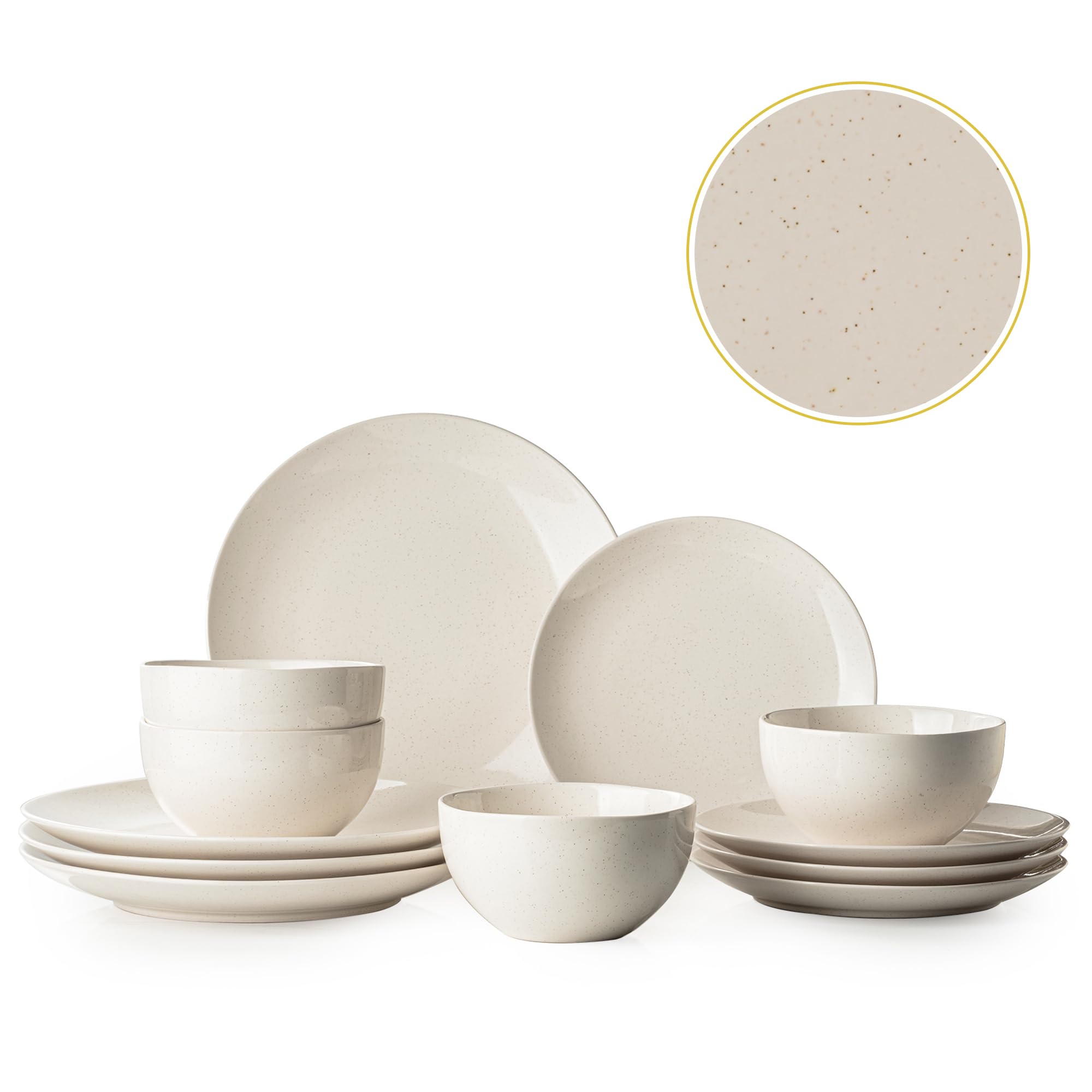 Aoibox  12 Piece Stoneware Dinnerware Set for 4 White Plates Bowls and Salad Plates Microwave and Dishwasher Safe