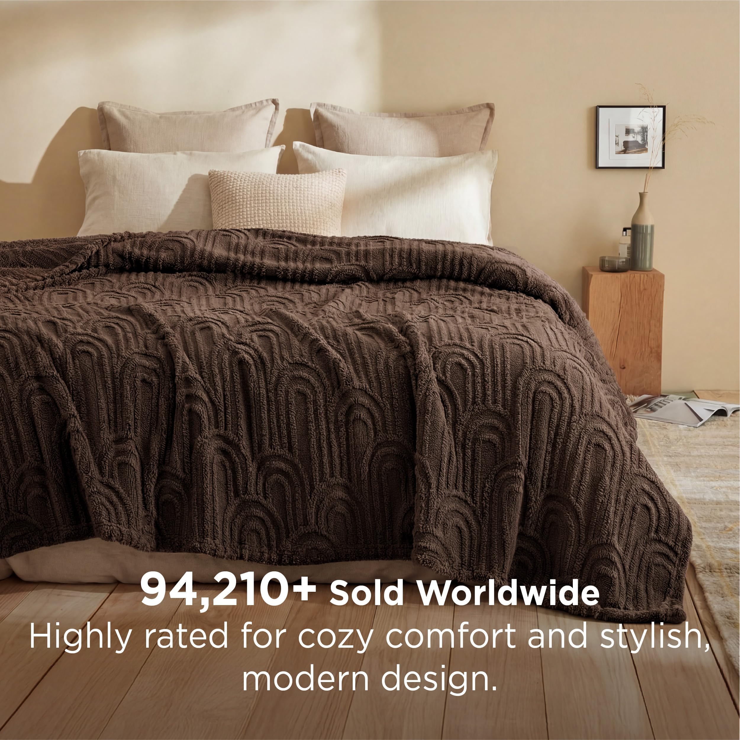 Bedsure 90x90 Queen 1-Piece Brown Jacquard Blanket