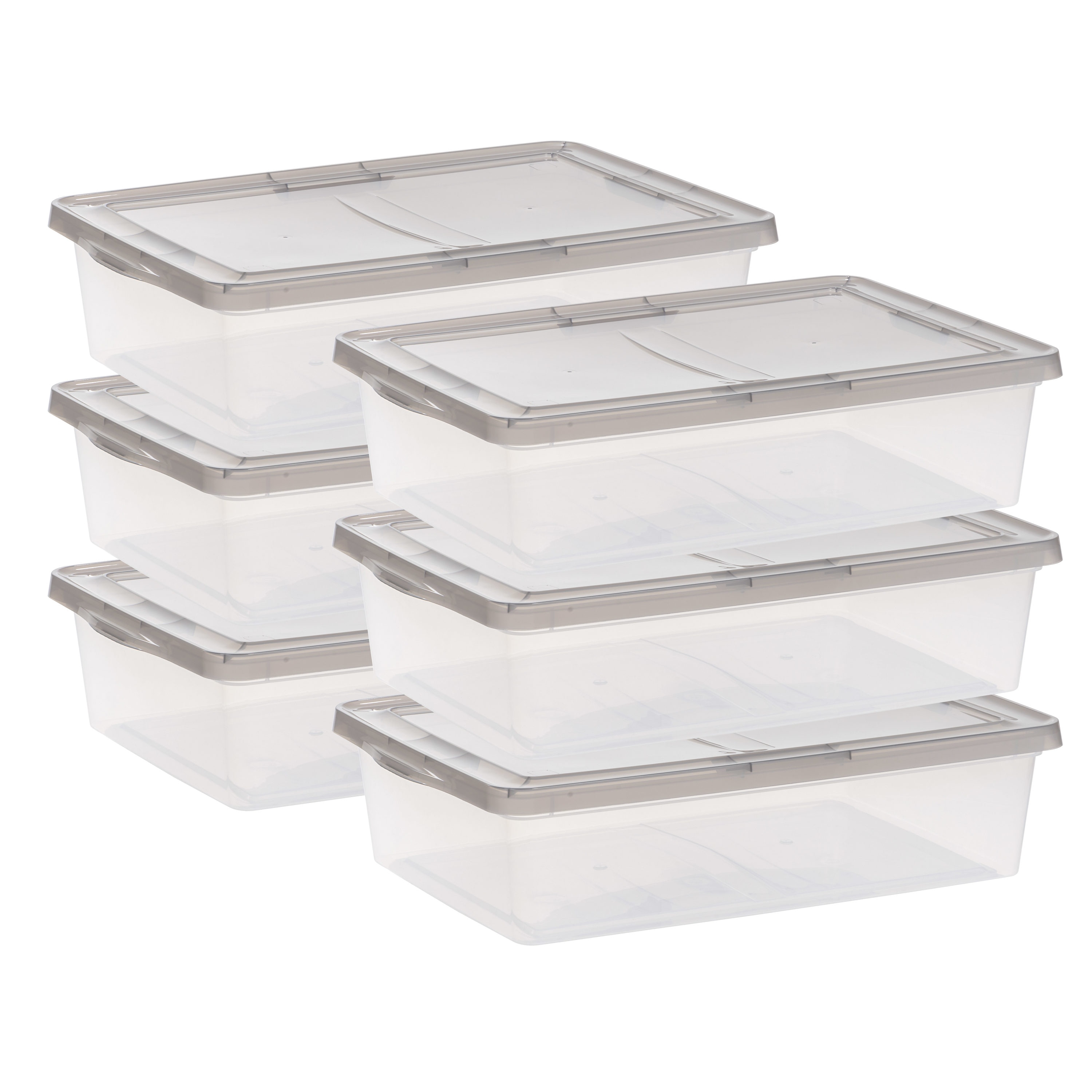 7 Gallon Snap Top Plastic Storage Box, Clear Wih Gray Lid, Pack of 6