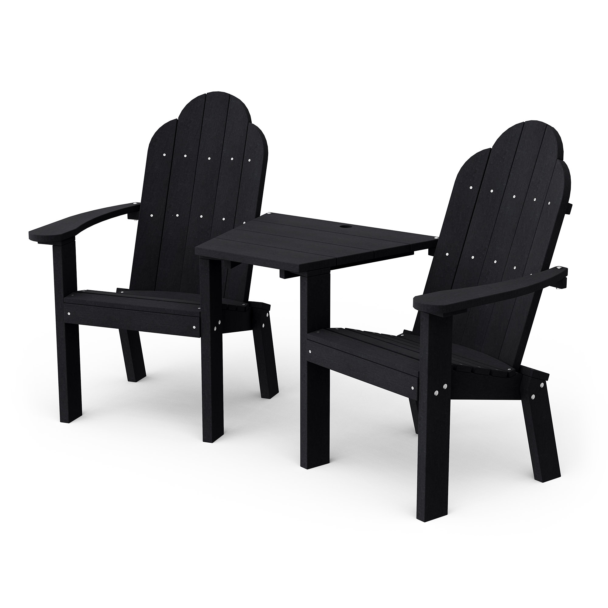 Wildridge LCC-229-BK Classic Tete-A-Tete Set of 2 Black HDPE Frame Stationary Adirondack Chair with Slat Seat