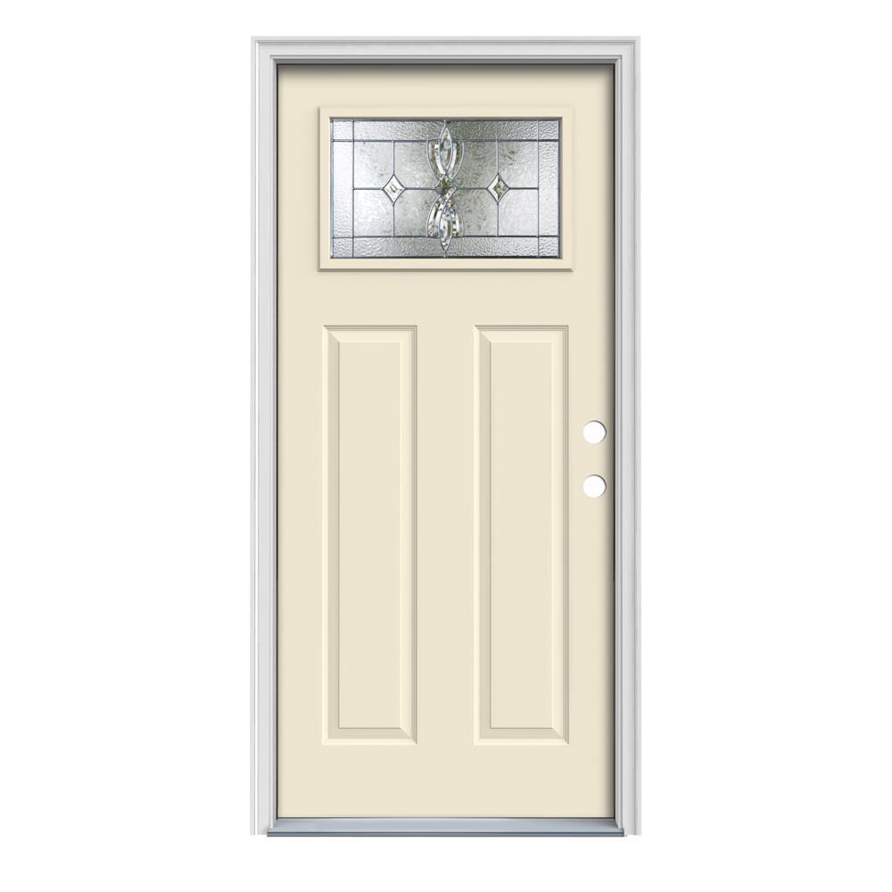 JELD-WEN LOWOLJW167701020 Laurel 36-in x 80-in x 4-9/16-in Steel Craftsman Left-Hand Inswing Bisque Painted Prehung Front Door with Brickmould Insulating Core