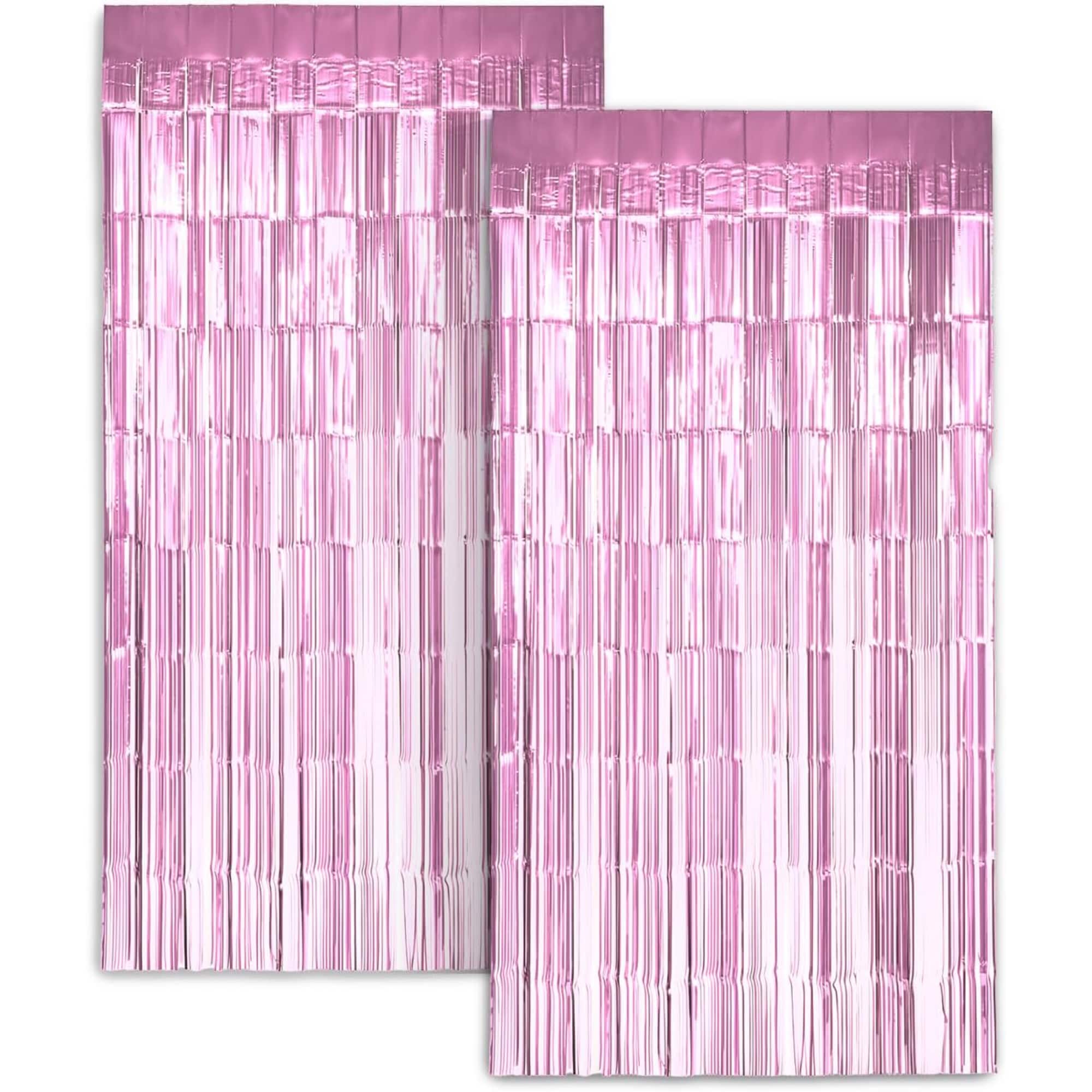 Foil Curtain Backdrop Pink Tinsel Streamers for Photo Booth Parties and Weddings 2 Pack #ZINKPBABGFCPK