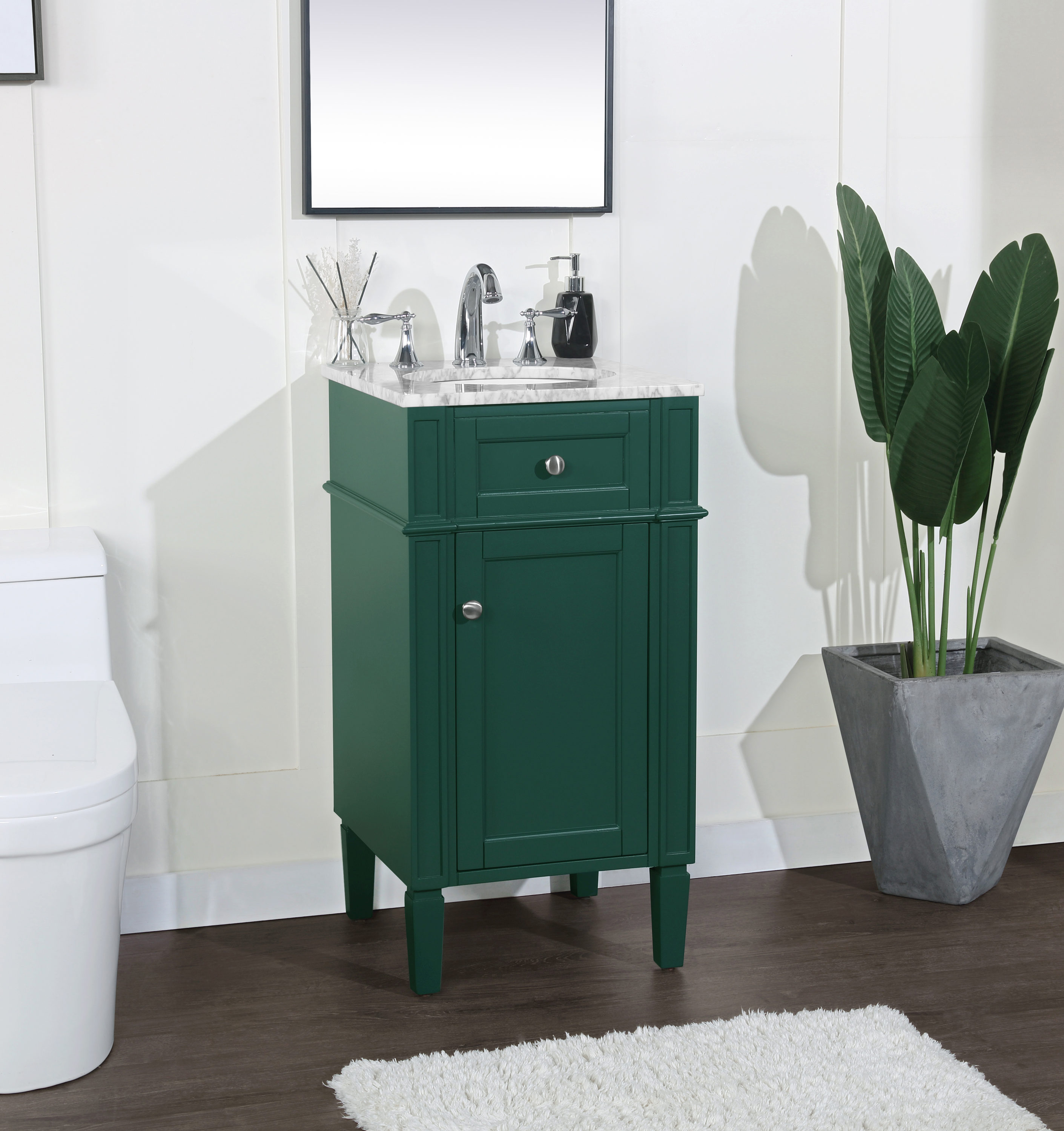 Green Single Sink Vanity with Carrara Marble Top, 18"