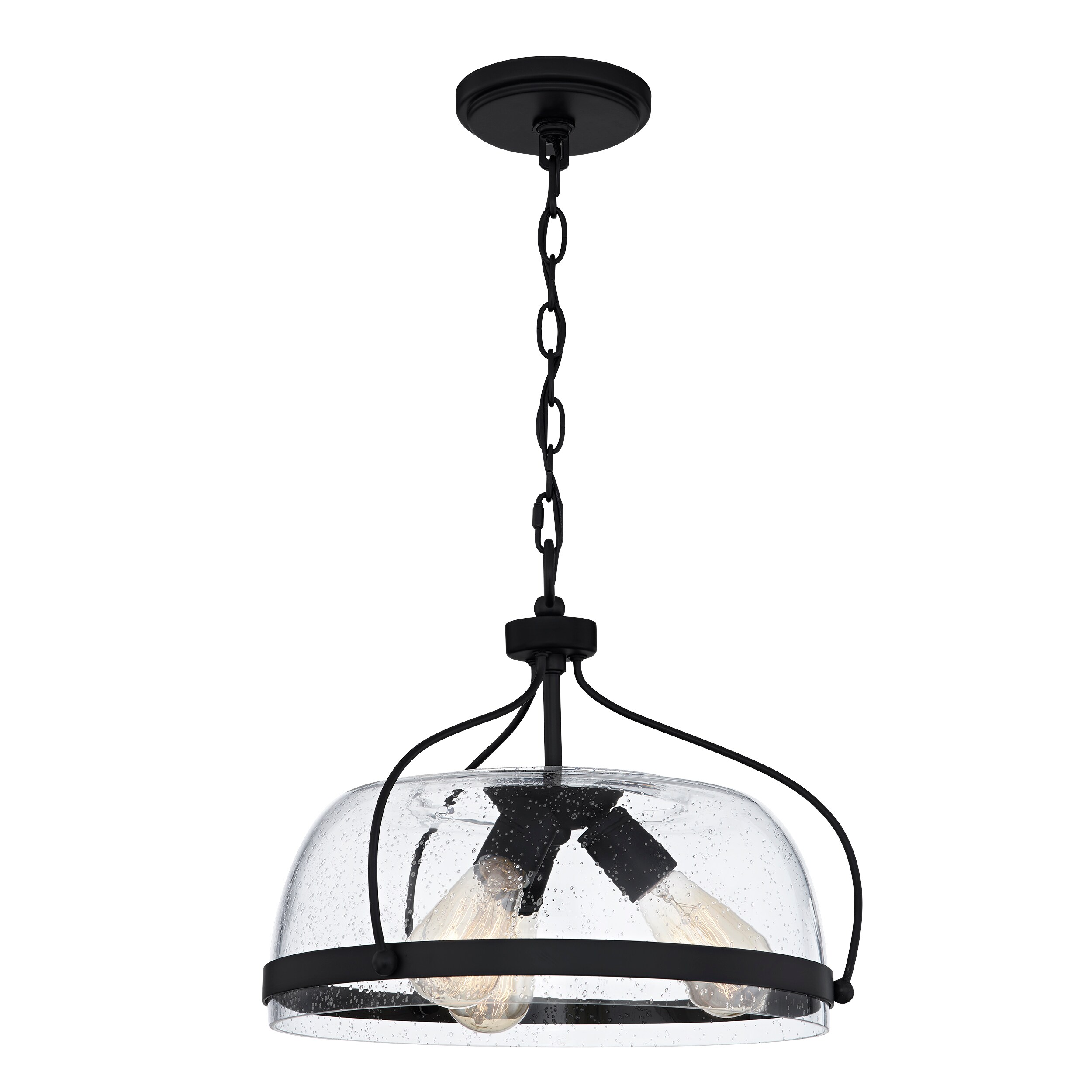 quoizel henderson matte black farmhouse seeded glass bowl pendant light