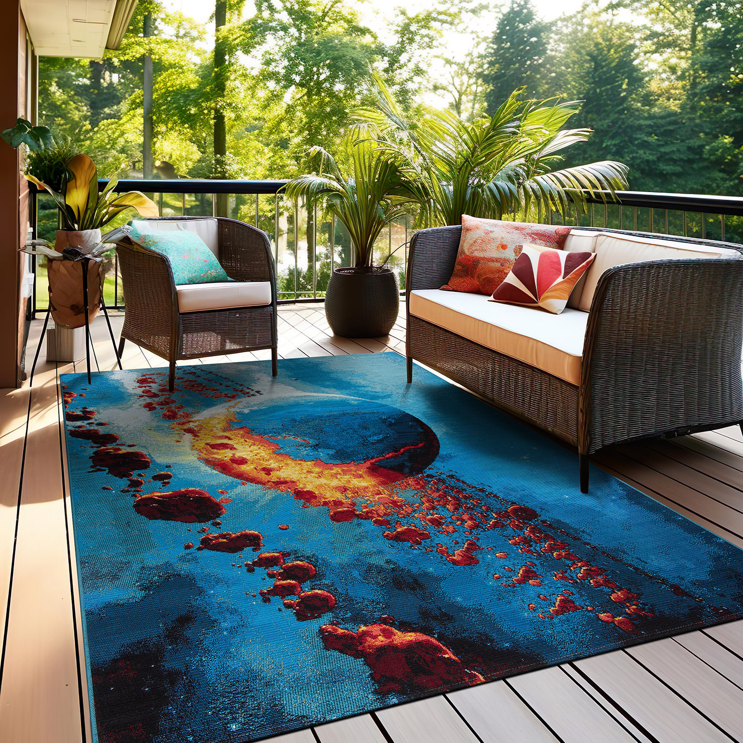 Galactic Wonder Blue and Red Synthetic Area Rug 5' x 7'