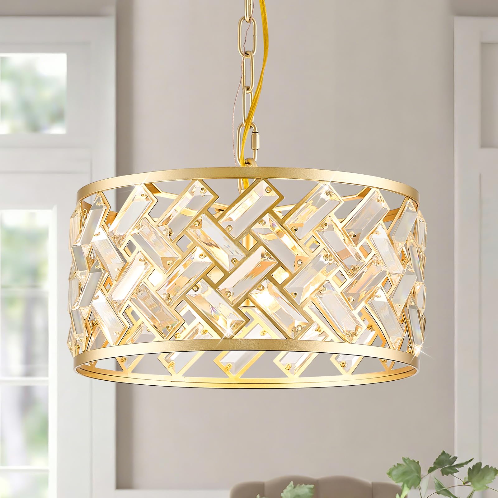 IUEST Gold Crystal Chandelier 3 Light Modern Dining Room Light Fixture ...