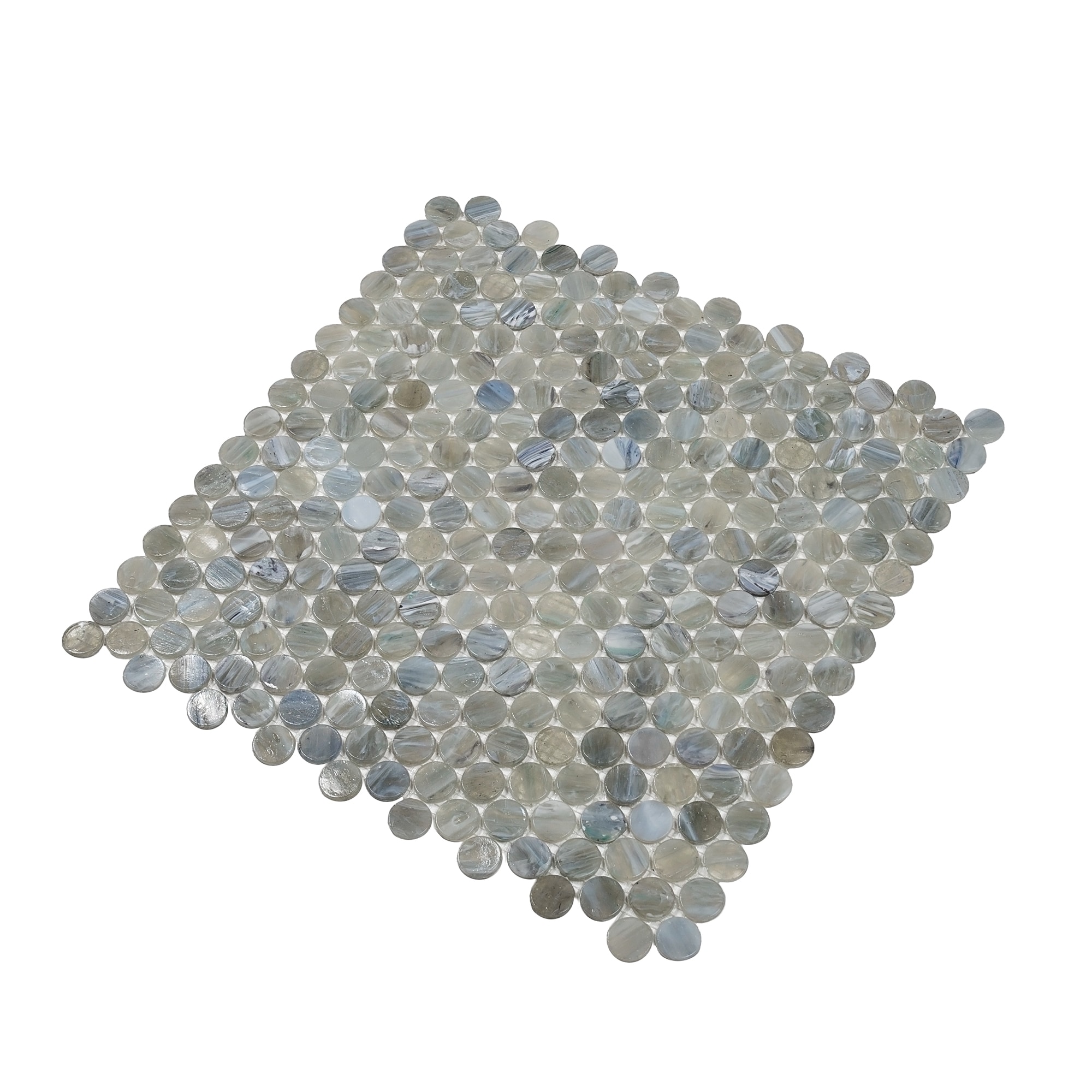 Apollo Tile (Sample) Grey, Blue 4-in x 4-in Glossy Glass Penny Round Stone Look Floor and Wall Tile