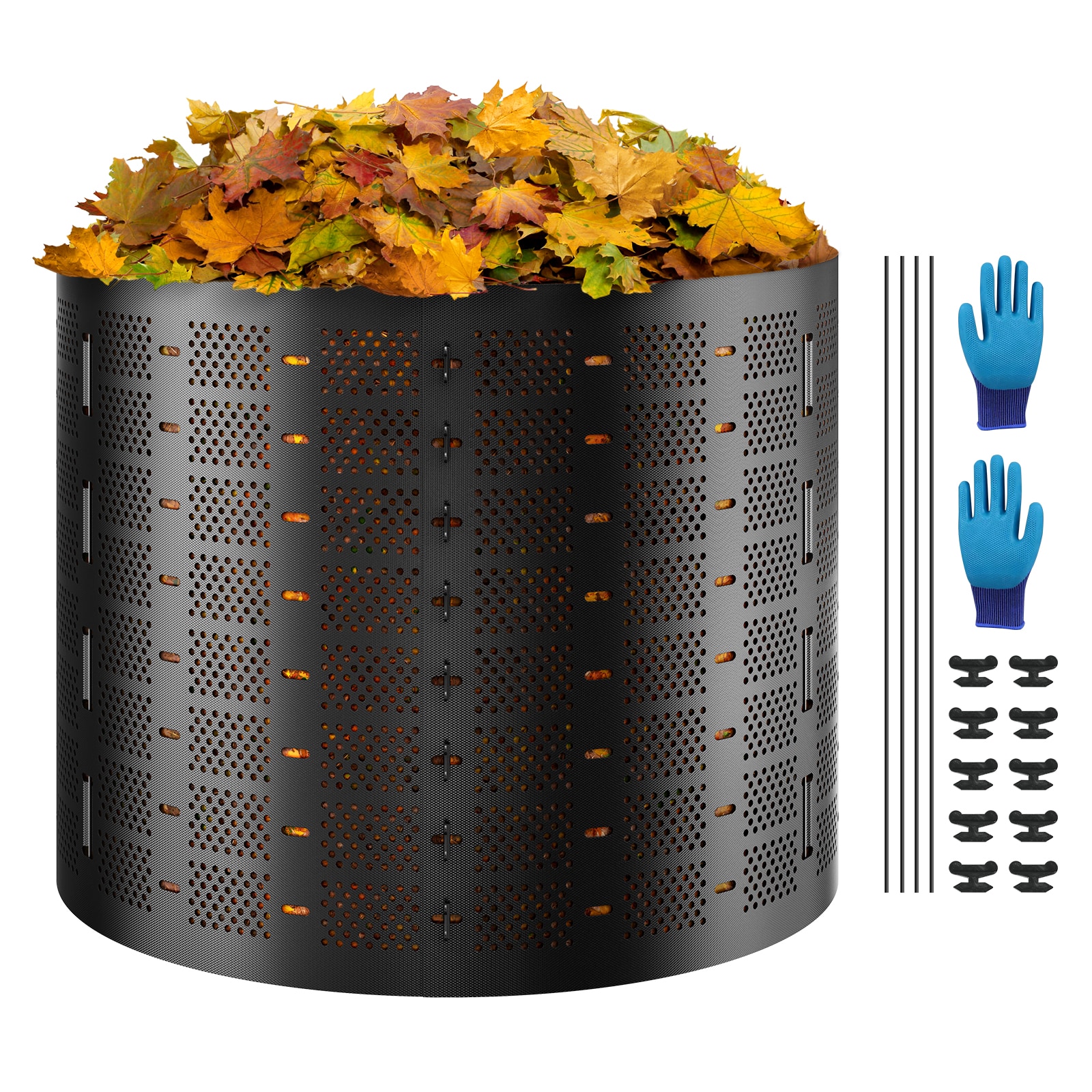 Mecale - 220-Gal Expandable Compost Bin HDPE Mesh Outdoor Composter Reusable Large Capacity Garde...