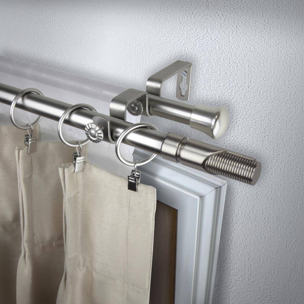 Rod Desyne 4766-665 13/16-in Bolt 66-in to 120-in Satin nickel Steel Double curtain rod with Finials