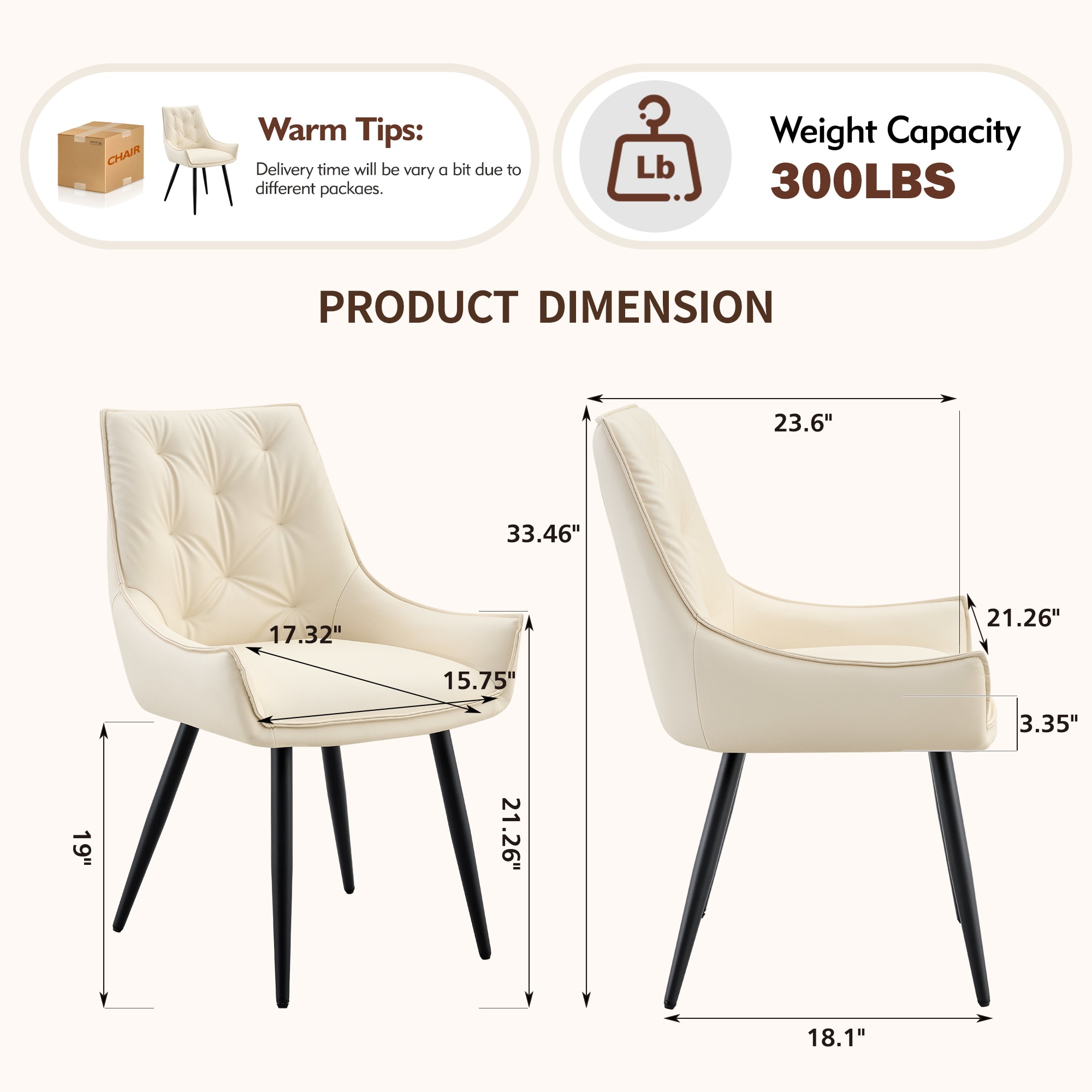 Wooakway 21 Inch Dining Chairs Set of 4 Faux Leather Upholstery Metal ...