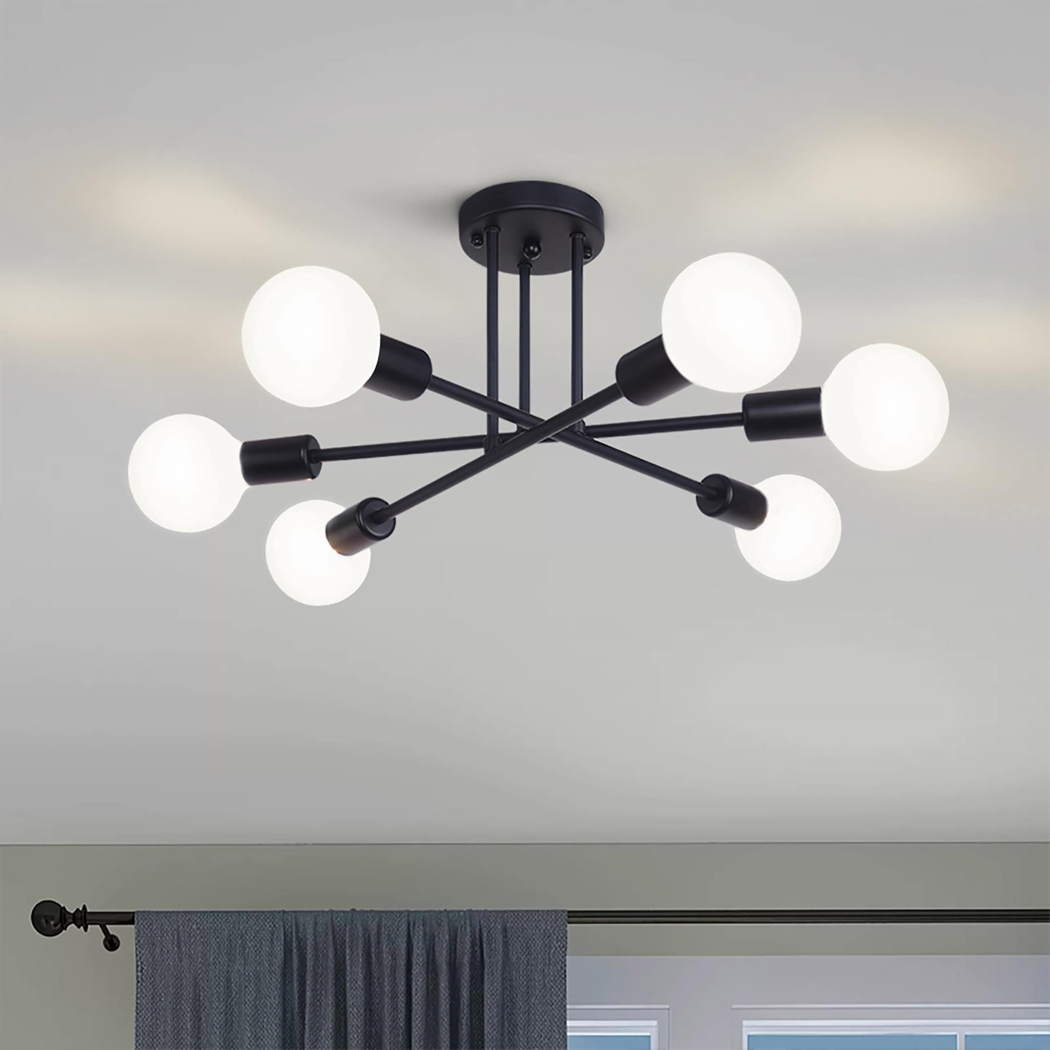 Rennnsan FL810104678 Sylvia 6 -Light 18.89-in Matte Black Semi Flush Mount Light
