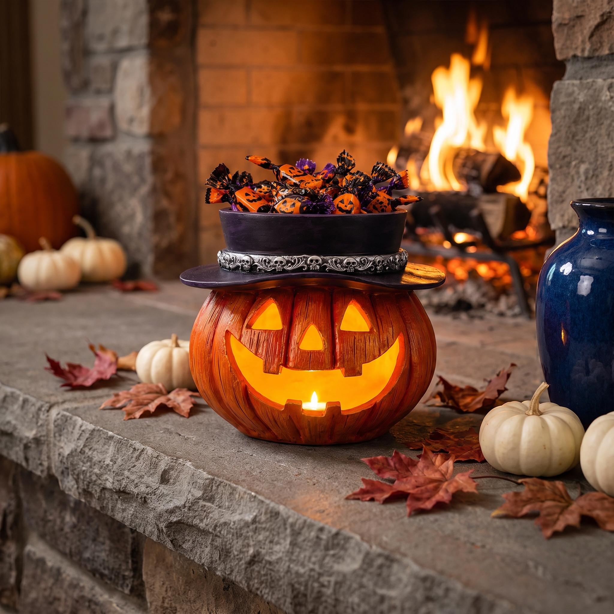 MiniEpic Halloween Pumpkin Storage Bowl with Witch Hat Decoration