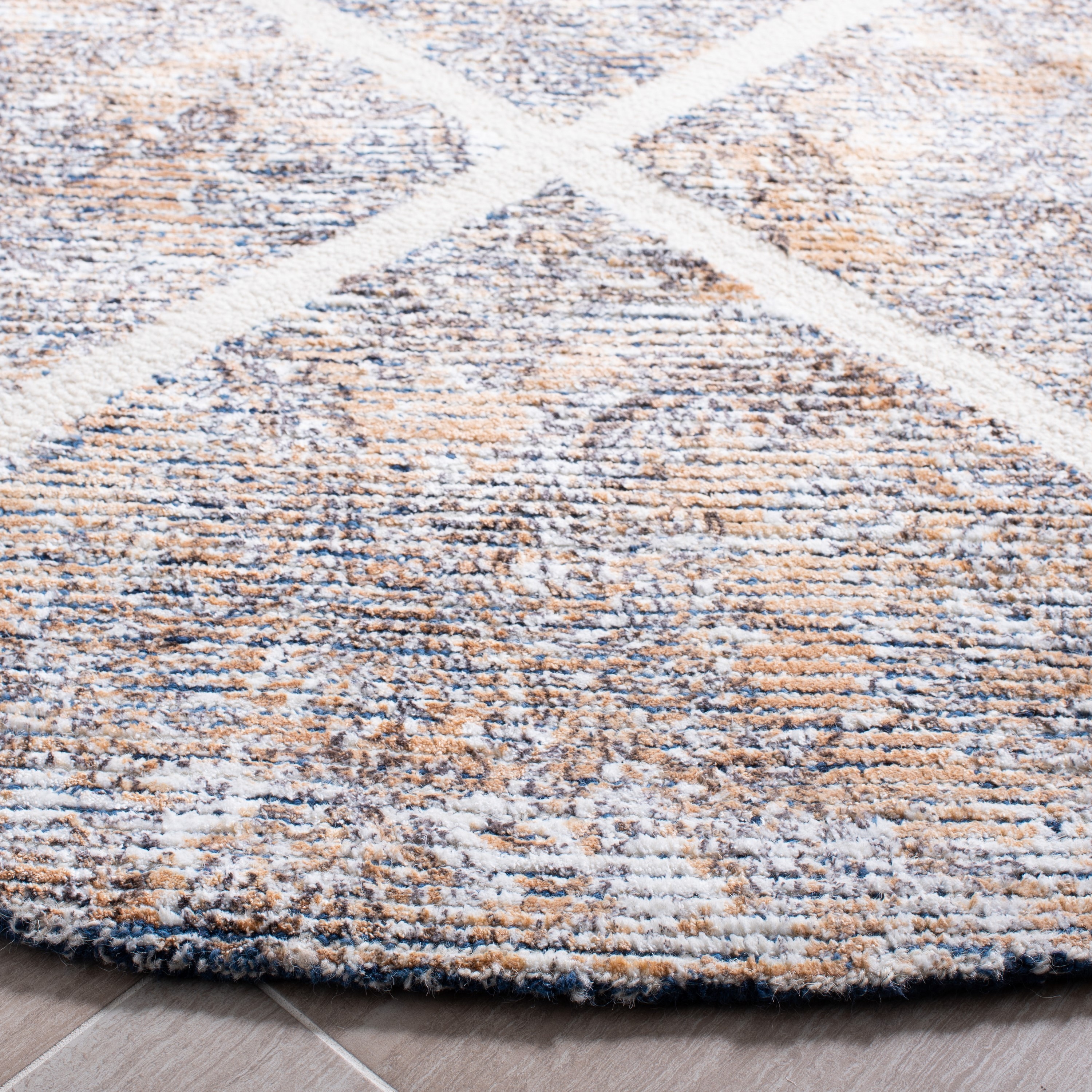Ivory and Gold Hand-Tufted Wool Round Area Rug, 7' x 7'
