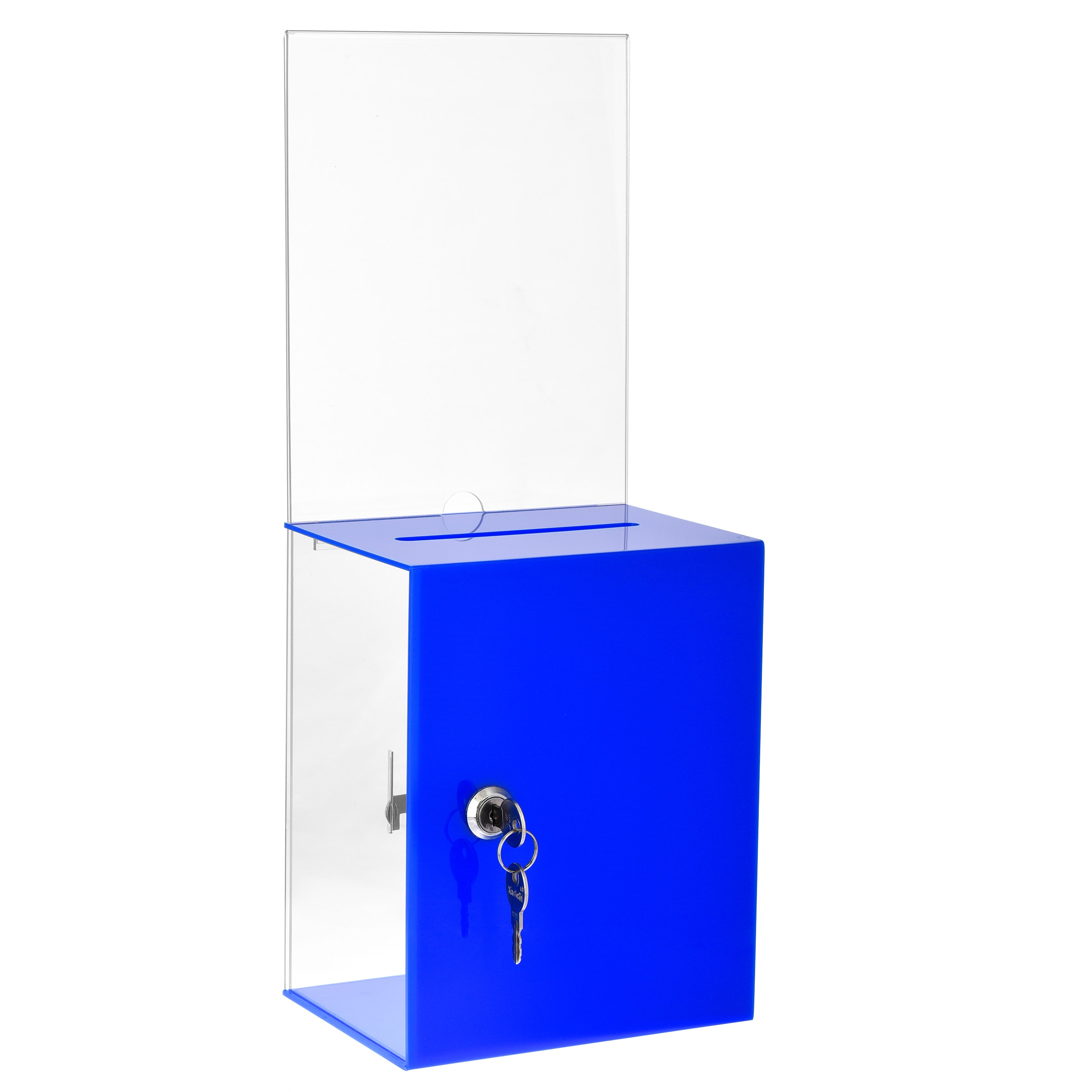 AdirOffice 637-04-BLU Tall Acrylic Locking Donation Charity Suggestion Box Blue