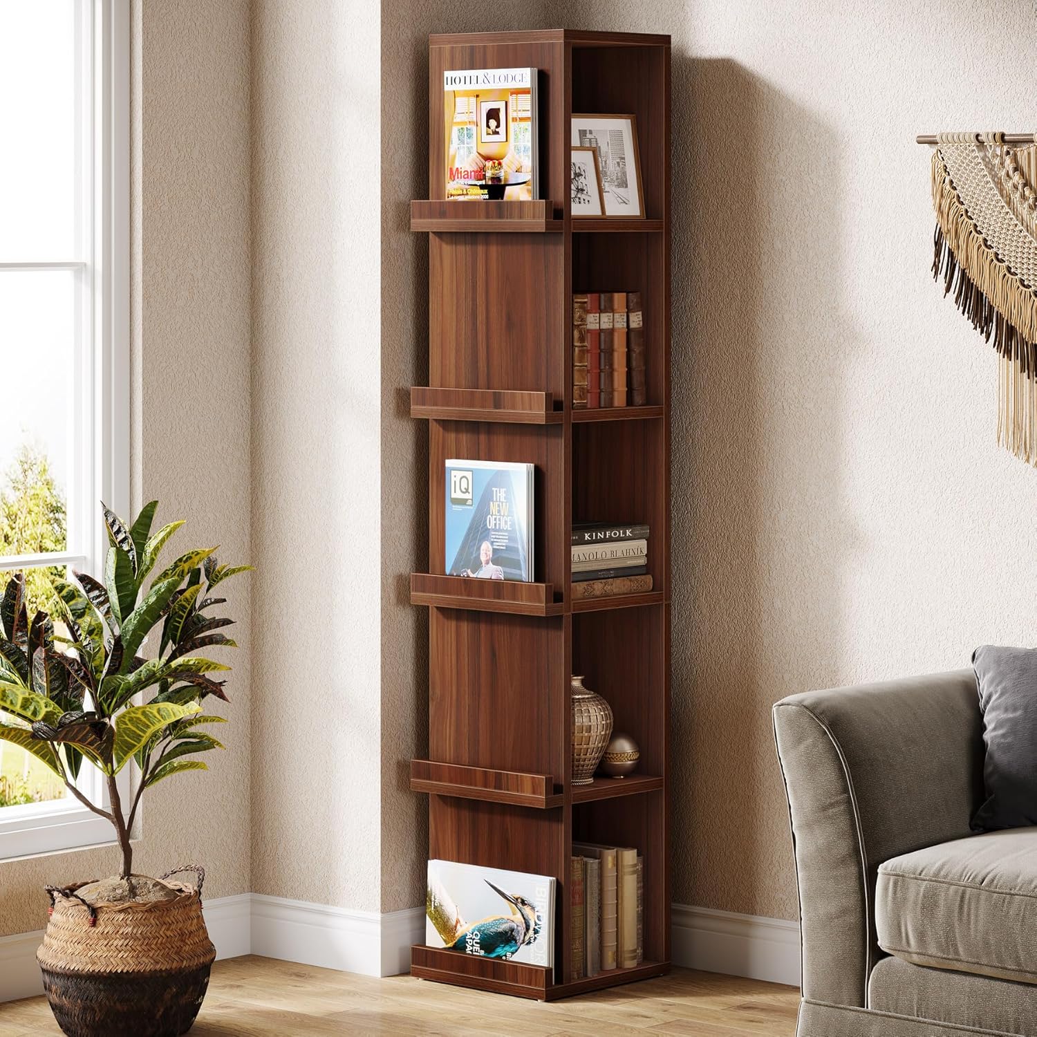 Tribesigns 70.9 inch Tall Narrow Bookcase 5 Tier Slim Cube Bookshelf ...