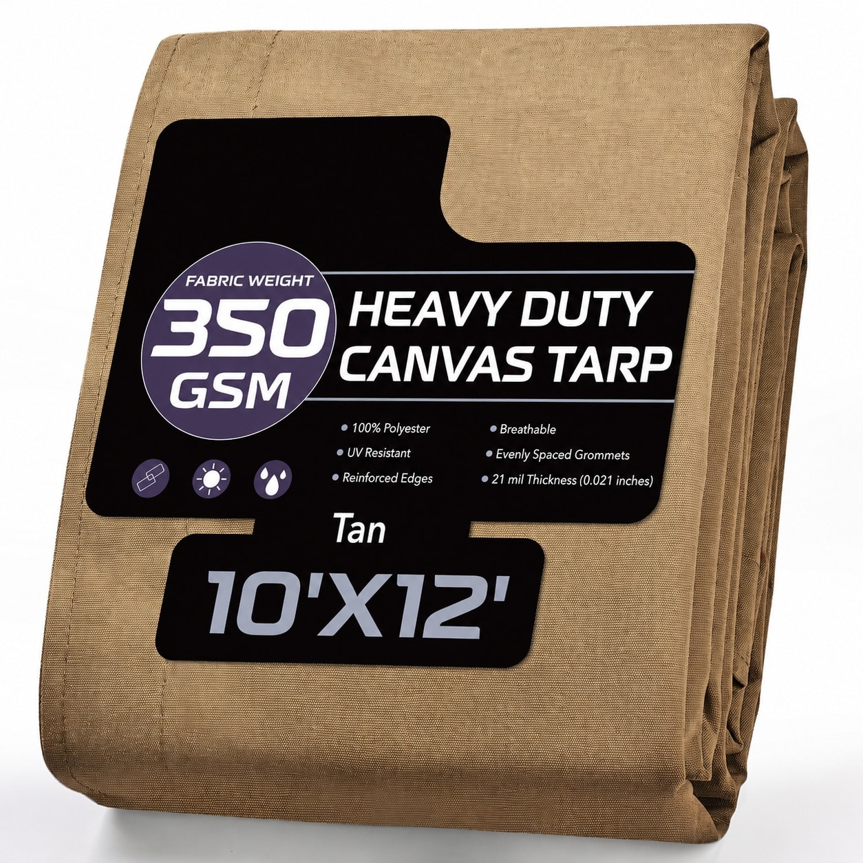 CYIKE  Canvas Tarp 10x12 Feet Heavy Duty 12 Oz Water Resistant UV Resistant Outdoor Cover with Rustproof Grommets for Camping Canopy Woodpile