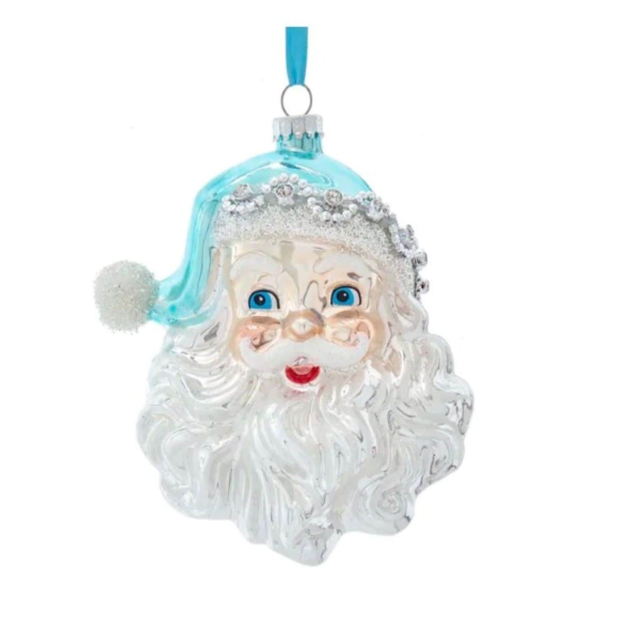 Kurt S. Adler 086131547430 Kurt Adler Glass Christmas Tree Ornament - Santa Head - Blue and Silver