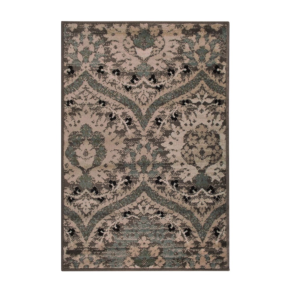 Light Blue Floral Synthetic Runner Area Rug, 2' x 3'