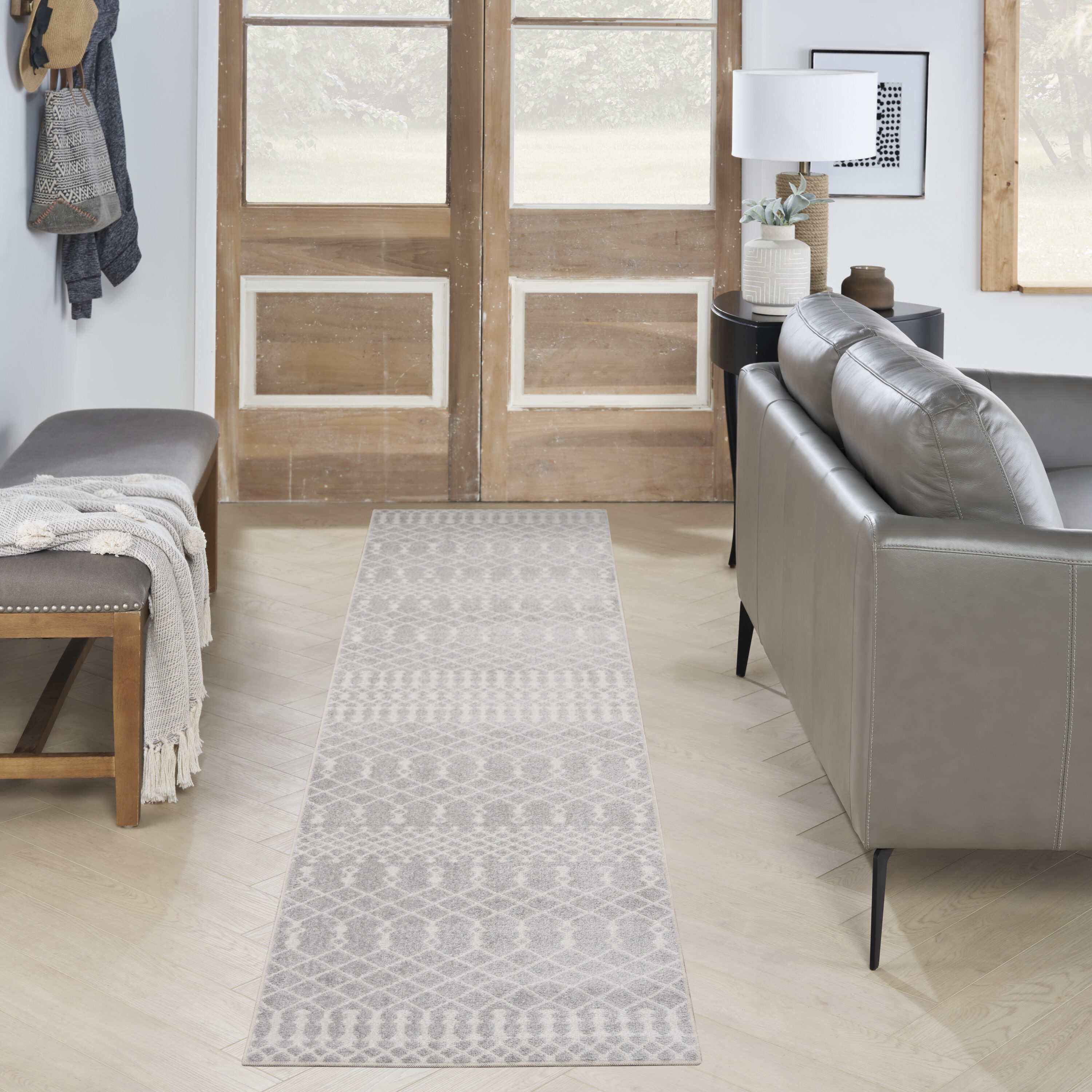 Nourison 099446122308 Astra Machine Washable 2 x 12 (ft) Loomed Polyester Grey Rectangular Indoor Tribal Bohemian/Eclectic Machine washable Runner rug