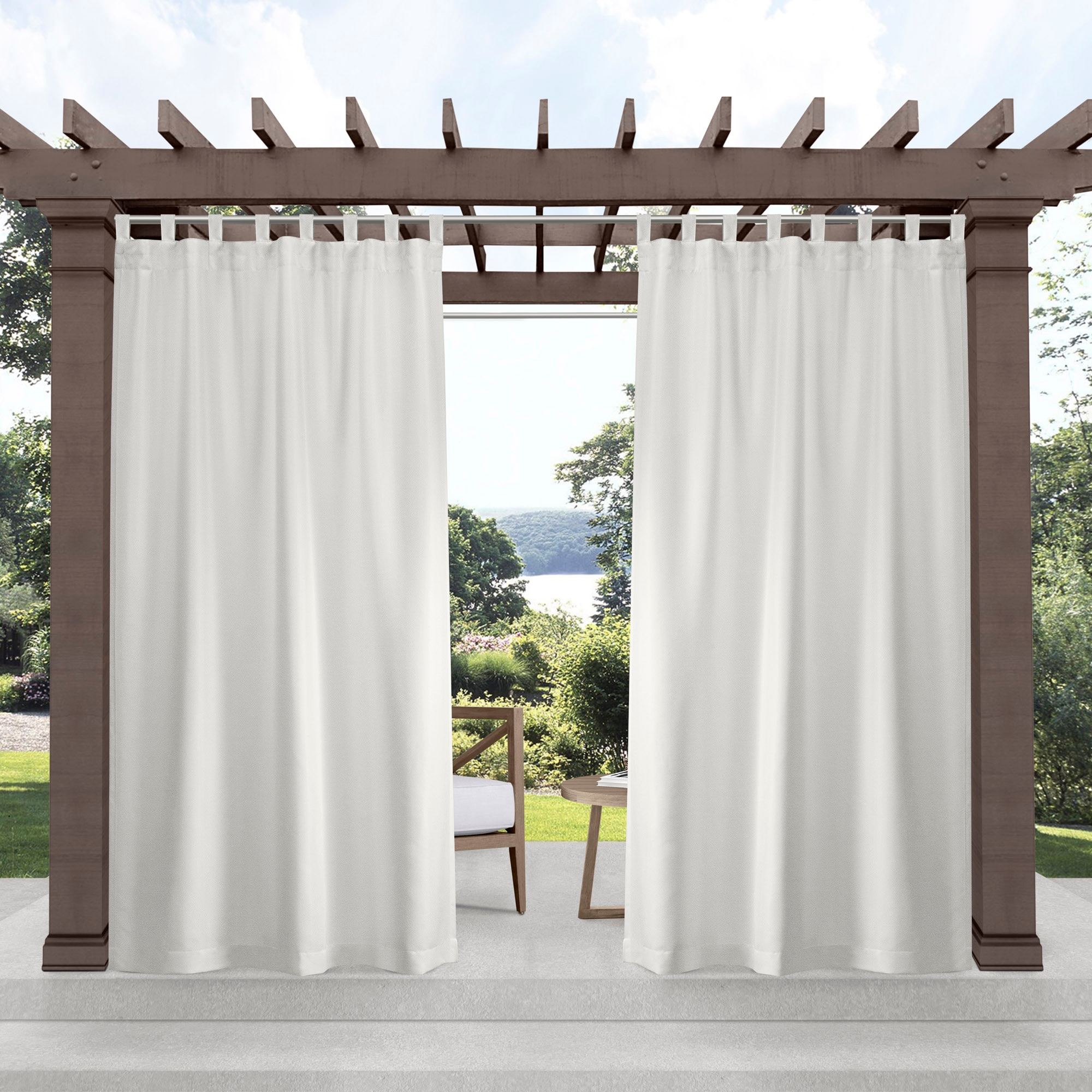 Exclusive Home EH8280-02-2108V 108-Inches Outdoor Vanilla Light filtering Top tab Curtain panel pair