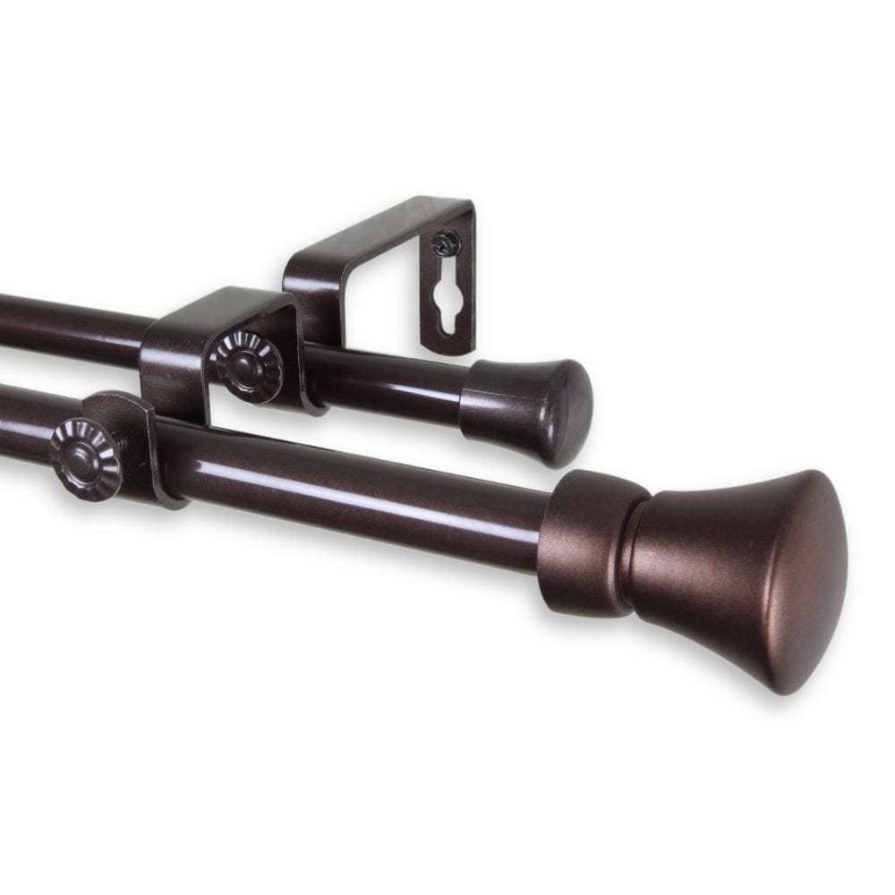 Hart & Harlow L5712-847D 5/8-in Alistair 84-in to 120-in Cocoa Steel Double curtain rod with Finials