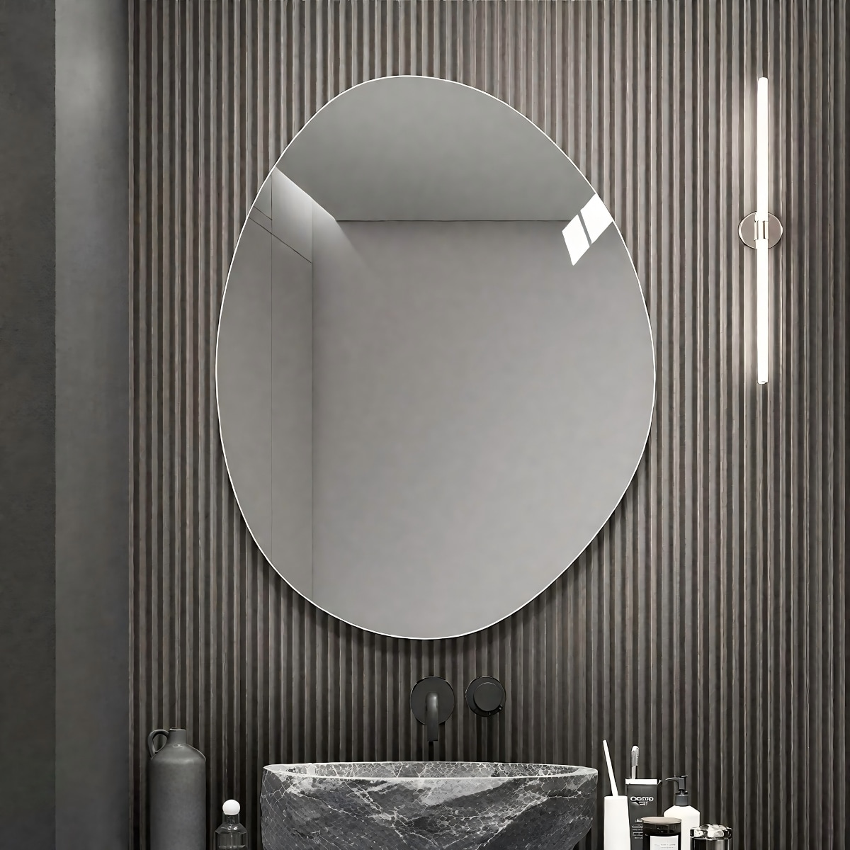 Loheer 40-in W x 32-in H Modern Asymmetrical Frameless Bathroom Wall Mirror Copper-Free Silver Glass