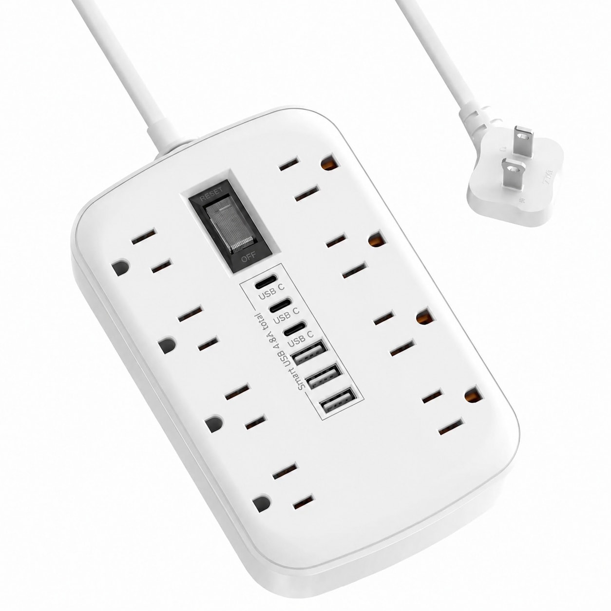 Phewnyzo 2 Prong Power Strip 3 to 2 Prong Adapter Surge Protector 5ft ...