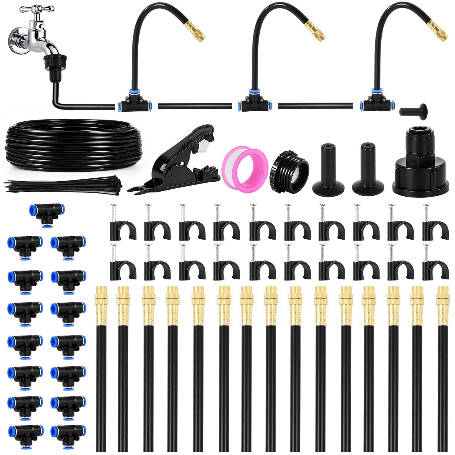CYIKE  Drip Irrigation System Kit 50 FT Garden Watering System with 360 Degree Adjustable 15 Copper Nozzles Automatic Misting Sprinkler for Yard