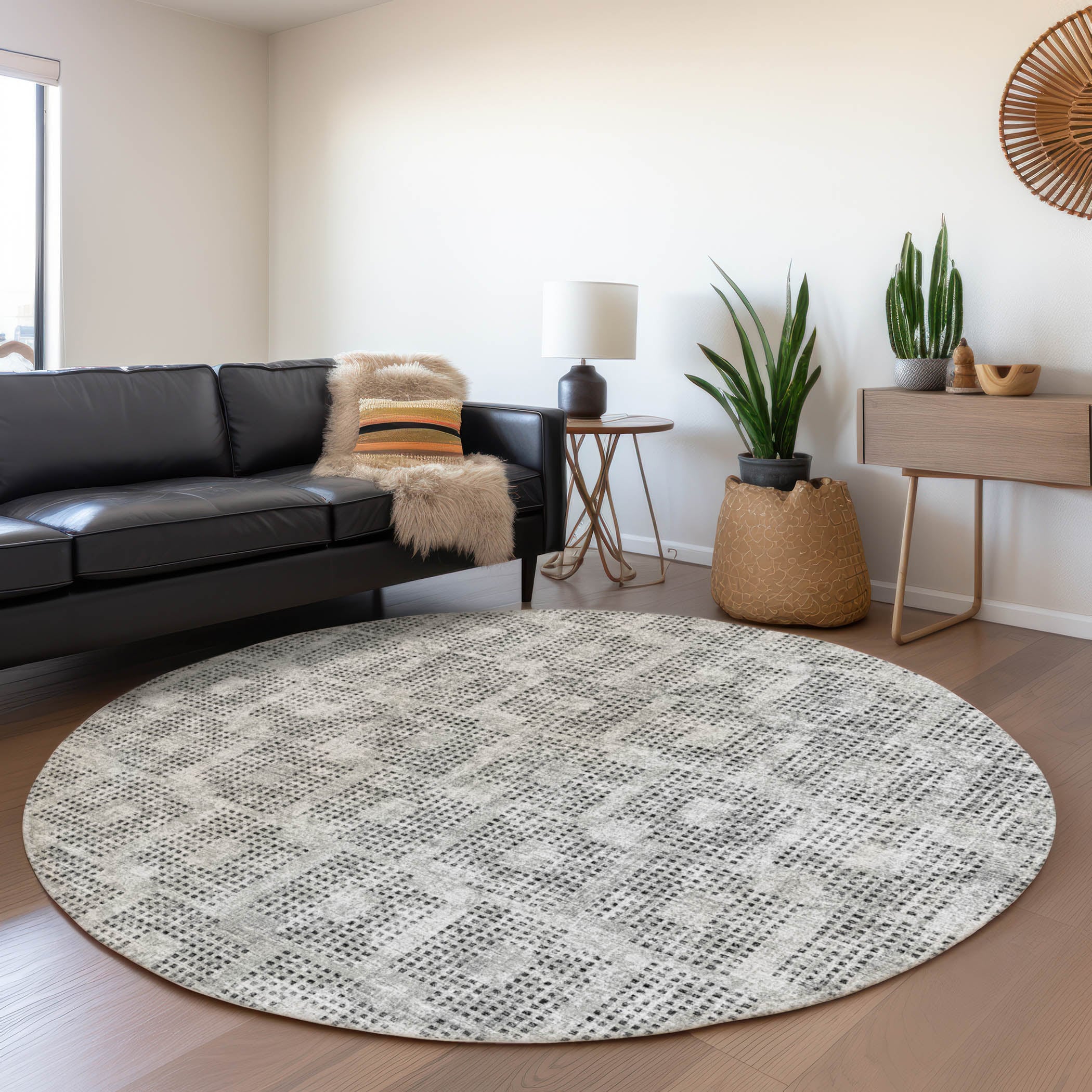 Addison Rugs AMF33GY8RO Mayfield AMF33GY 8 x 8 (ft) Loomed Polyester Gray Round Indoor Abstract Machine washable Area rug