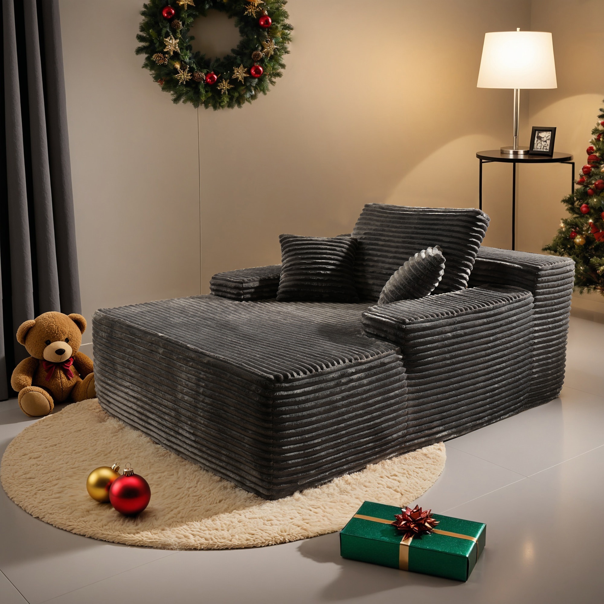 Pouuin SJO-JO910 48.4-in Modern Gray Long Plush 1 -seater Sofa