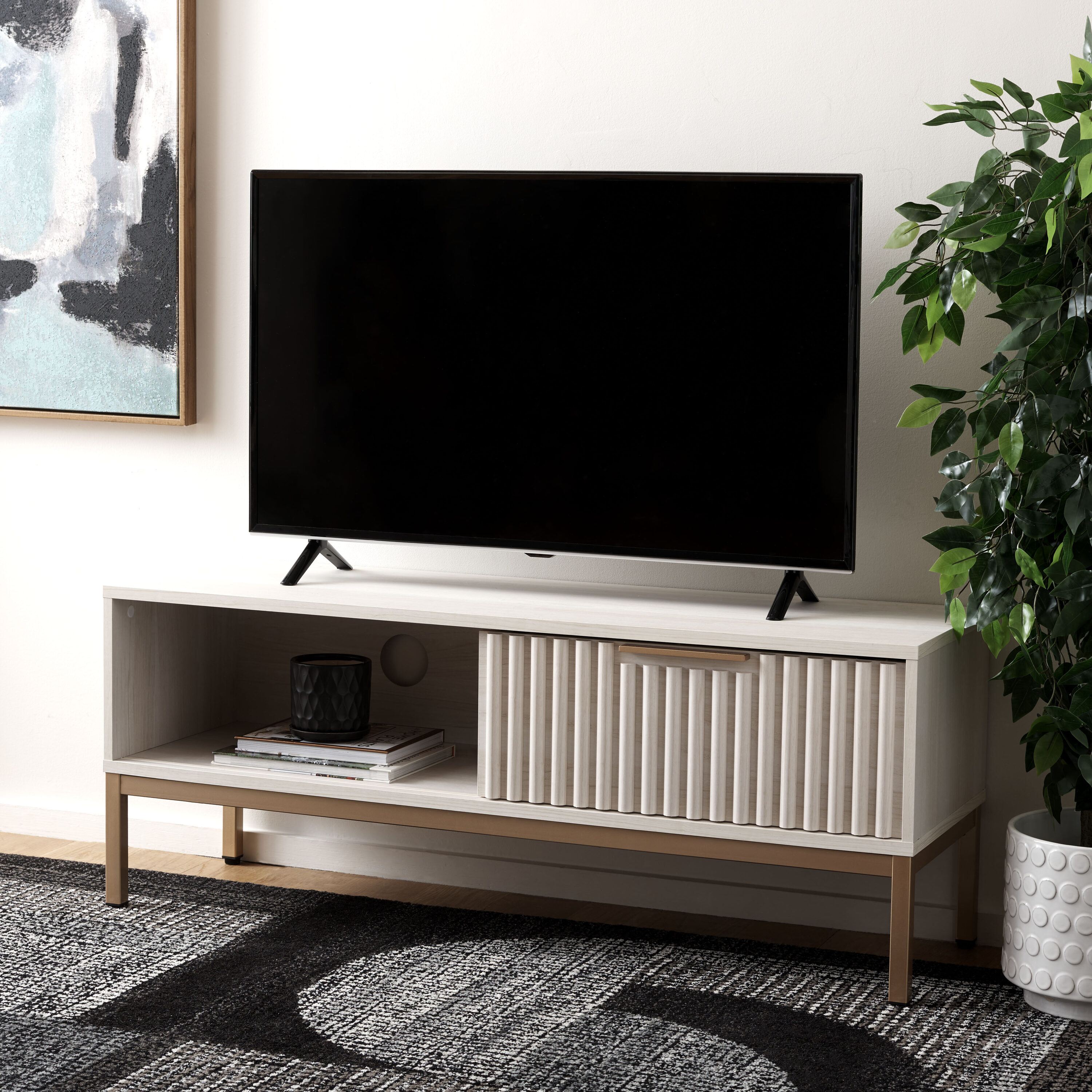 Safavieh Lylia Bleached White/Gold Contemporary/Modern Particleboard Media Cabinet