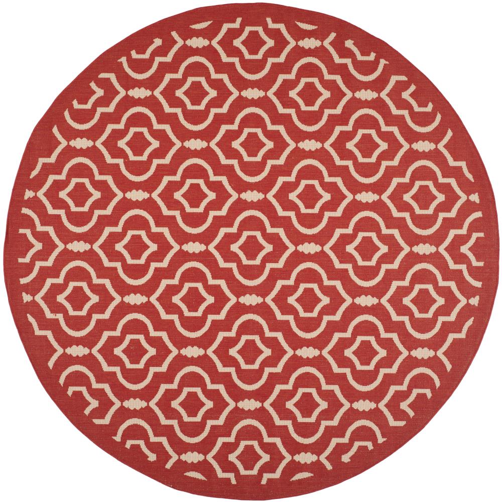 Safavieh CY6926-248-8R Courtyard Olina 8 x 8 (ft) Loomed Polypropylene Red/Bone Round Indoor/Outdoor Geometric Coastal Area rug
