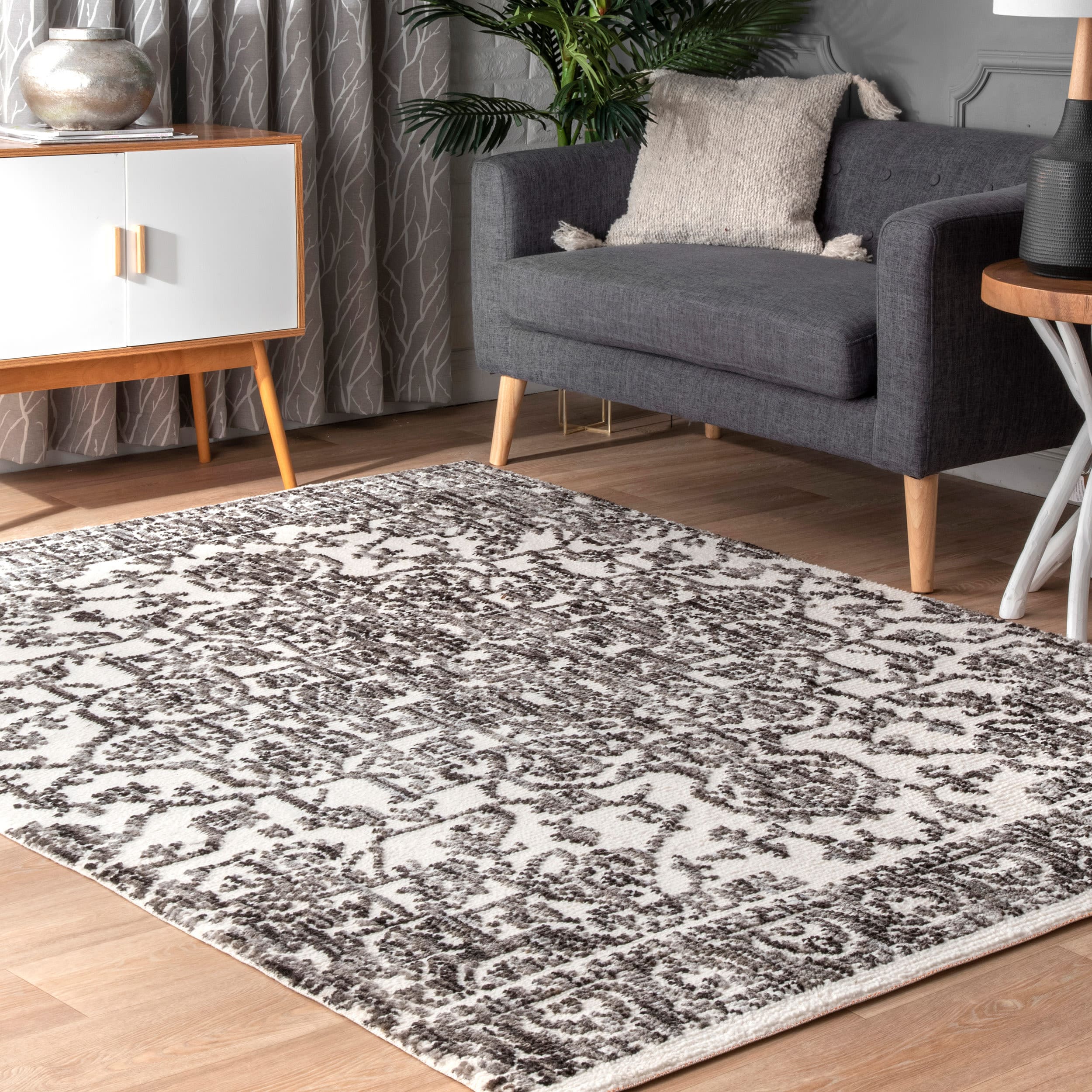 nuLOOM GRCA02B-6709 7 x 9 (ft) Loomed Polyester Gray Rectangular Indoor Medallion Vintage Area rug