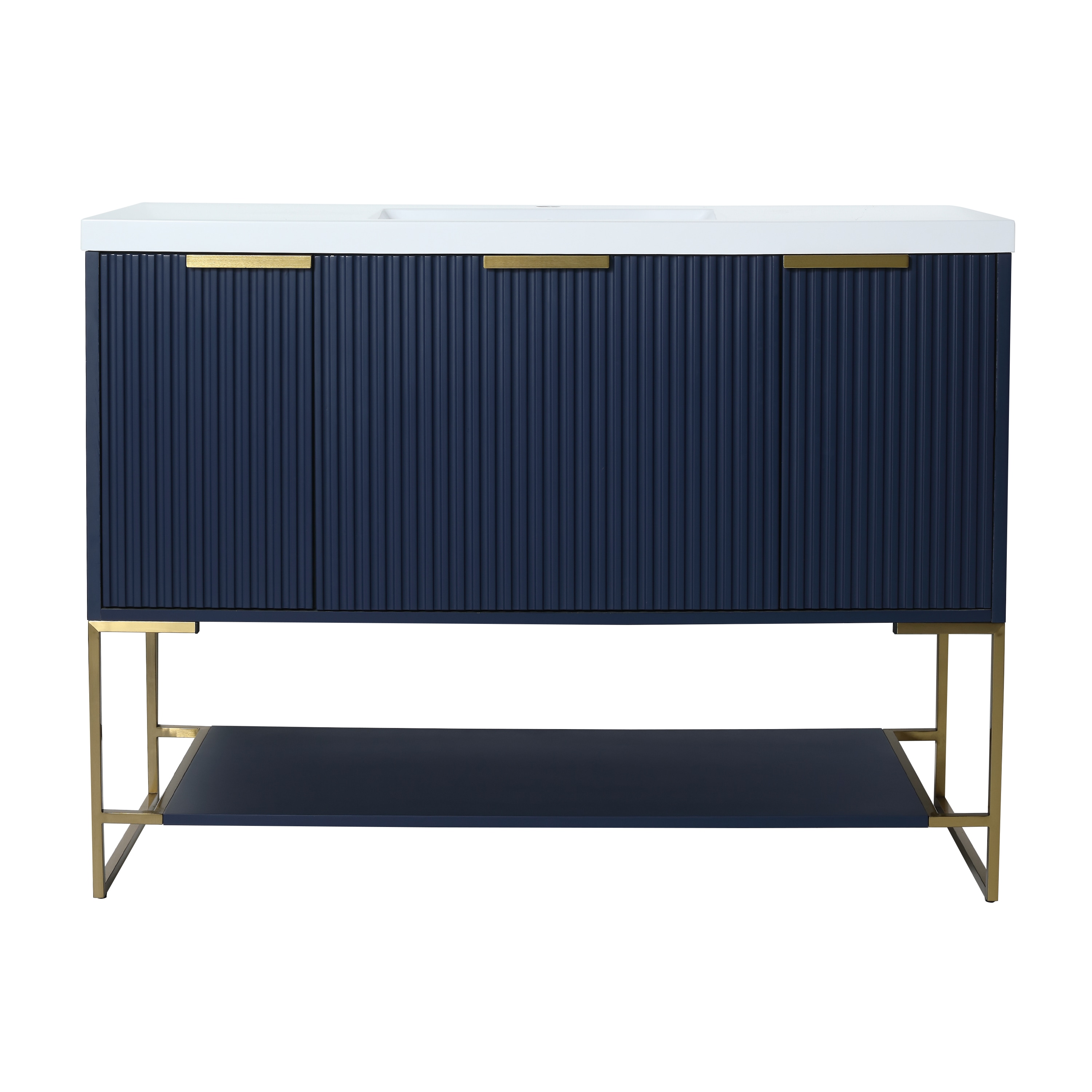 WELLFOR GLEM-46655 48-in Blue Single Sink Bathroom Vanity with White Solid Surface Top