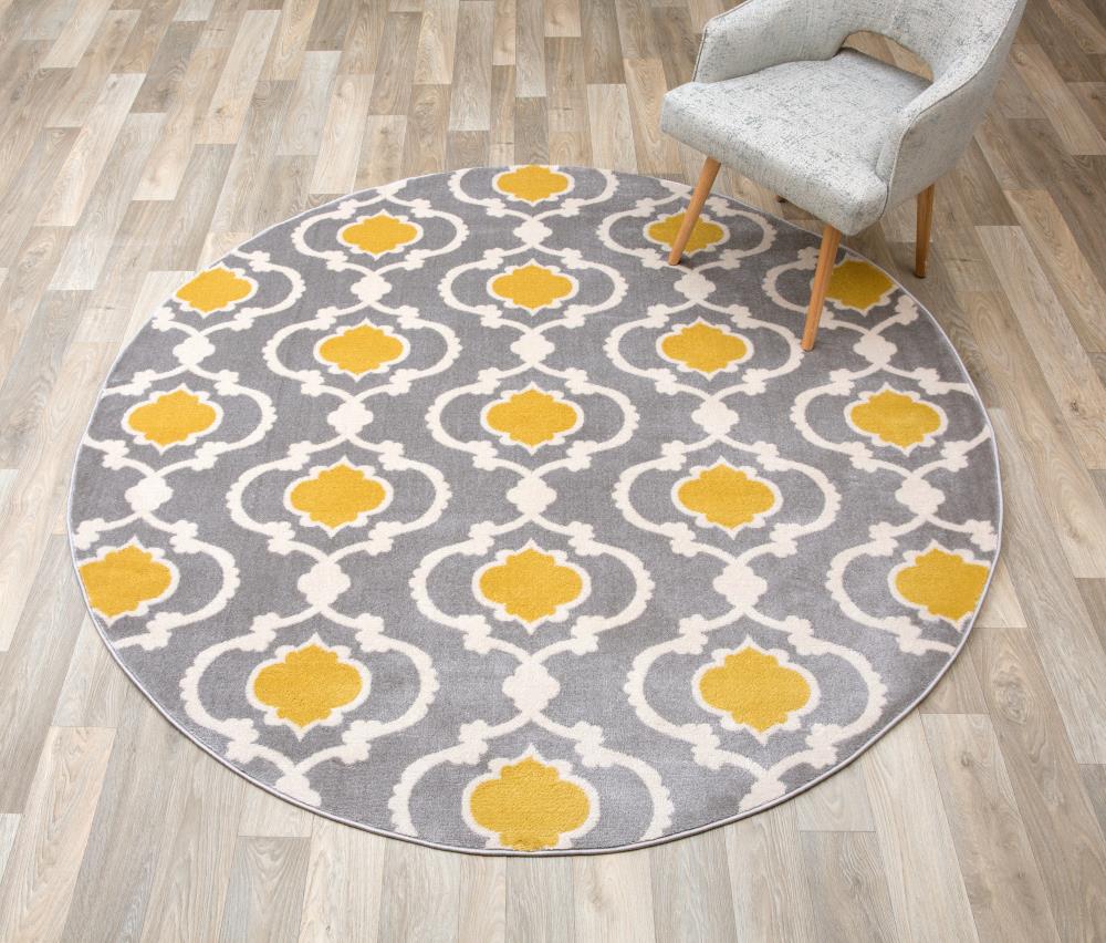 Contemporary Moroccan Trellis 6'6" x 9' Gray and Yellow Area Rug