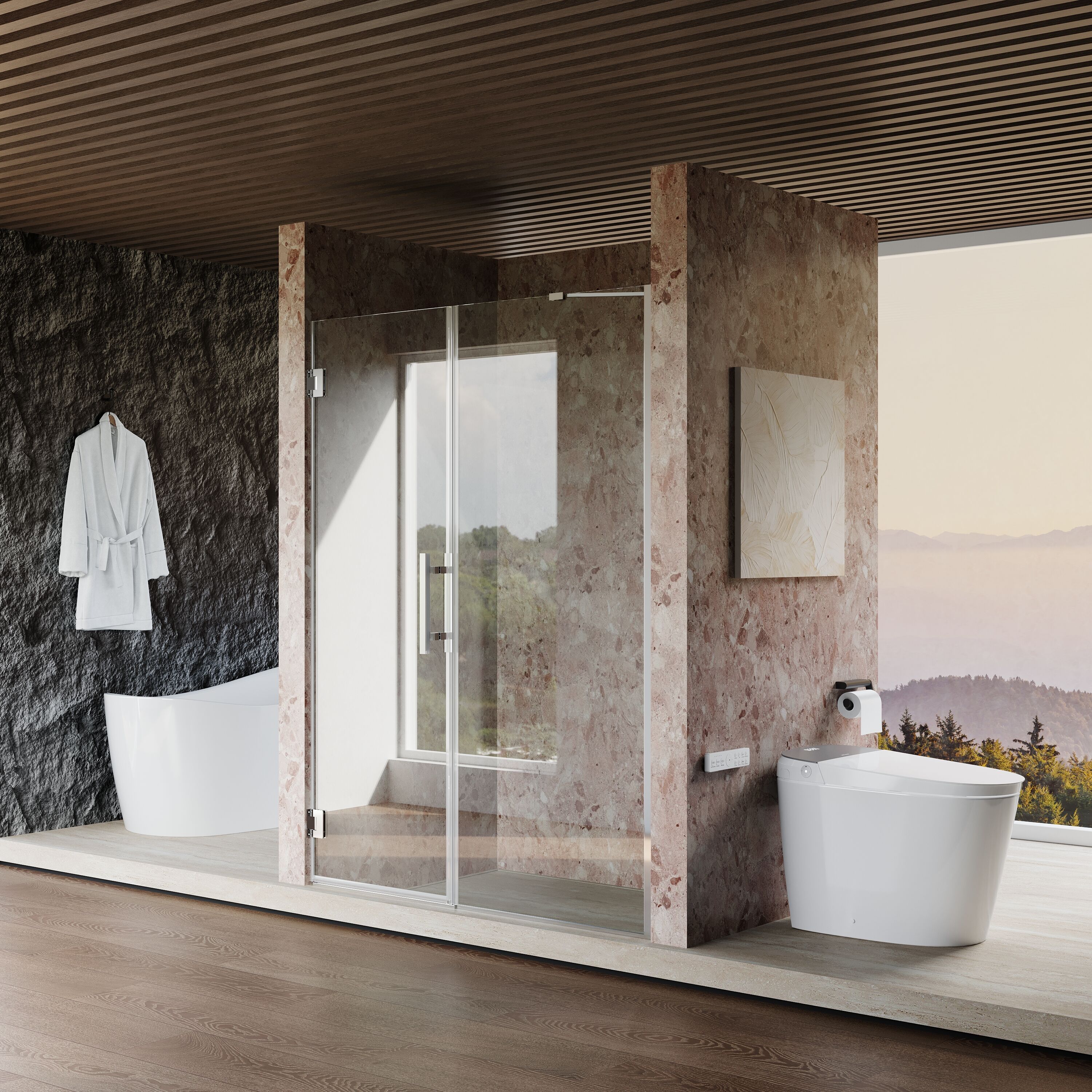 Gtnali Chrome 53-in to 54-in W x 72-in H Frameless Clear Glass Hinged Shower door