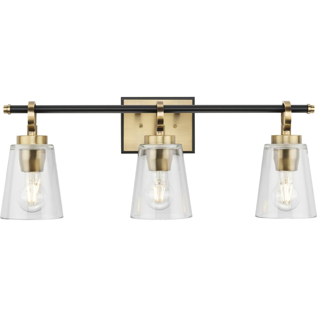 Cassell 3-Light Vintage Brass and Black Vanity Fixture