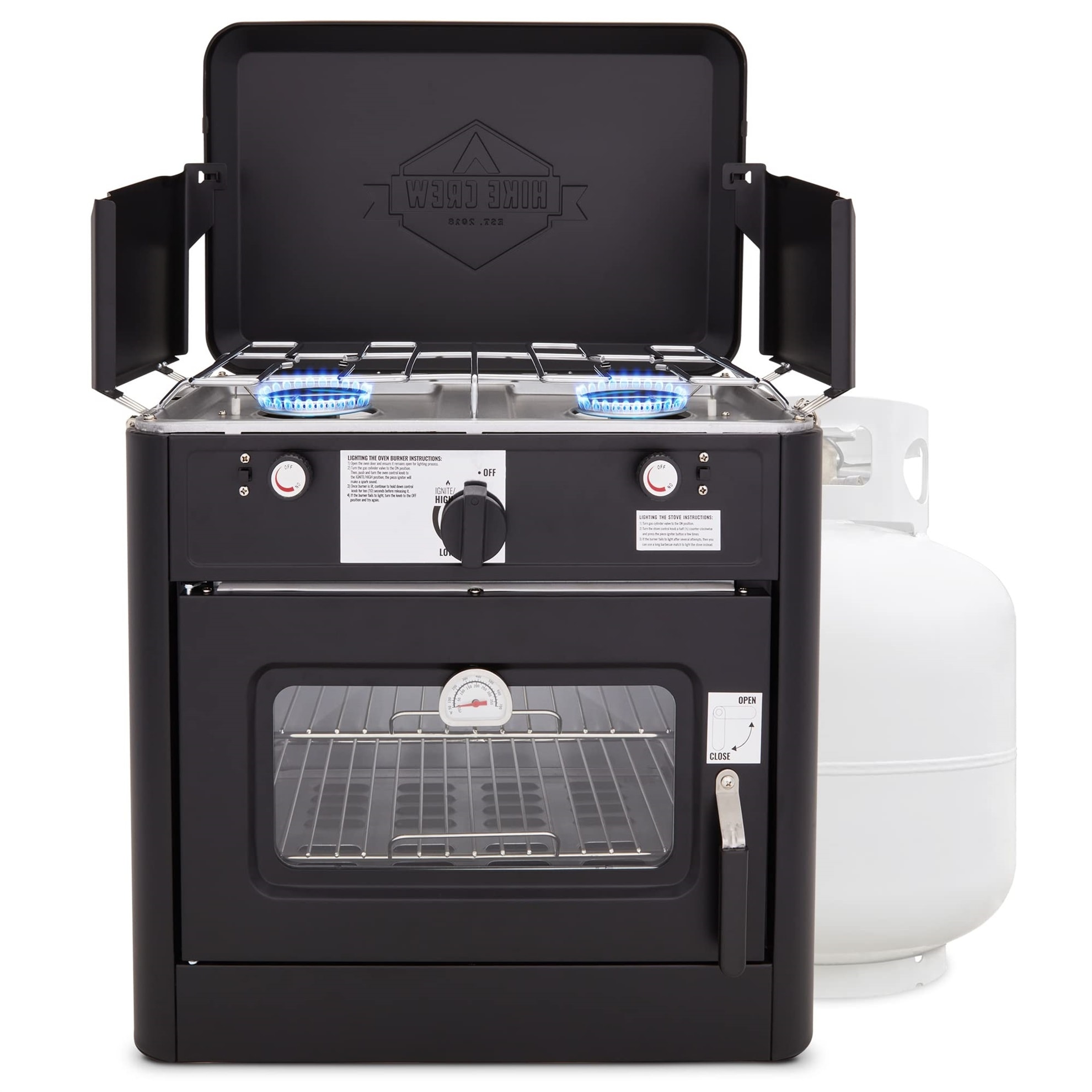 Hike Crew Gas Camping Oven CSA Approved 2 Burner Stove and Camp Oven with Carry Bag and Igniter - Black