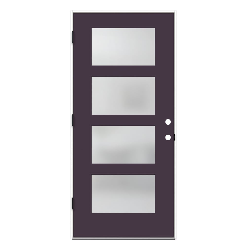 JELD-WEN LOWOLJW231300863 Frosted 32-in x 80-in x 4-9/16-in Fiberglass Full lite Left-hand outswing Fresh Fig Painted Prehung Front Door Insulating core