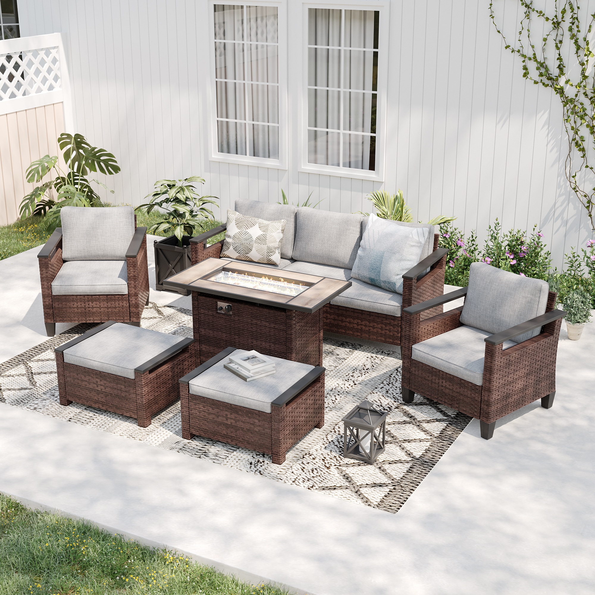 ACEGOSES LW-126BLY-T5 Skytop 6 -Piece Wicker Patio Sofa Conversation Set with Gray Cushions
