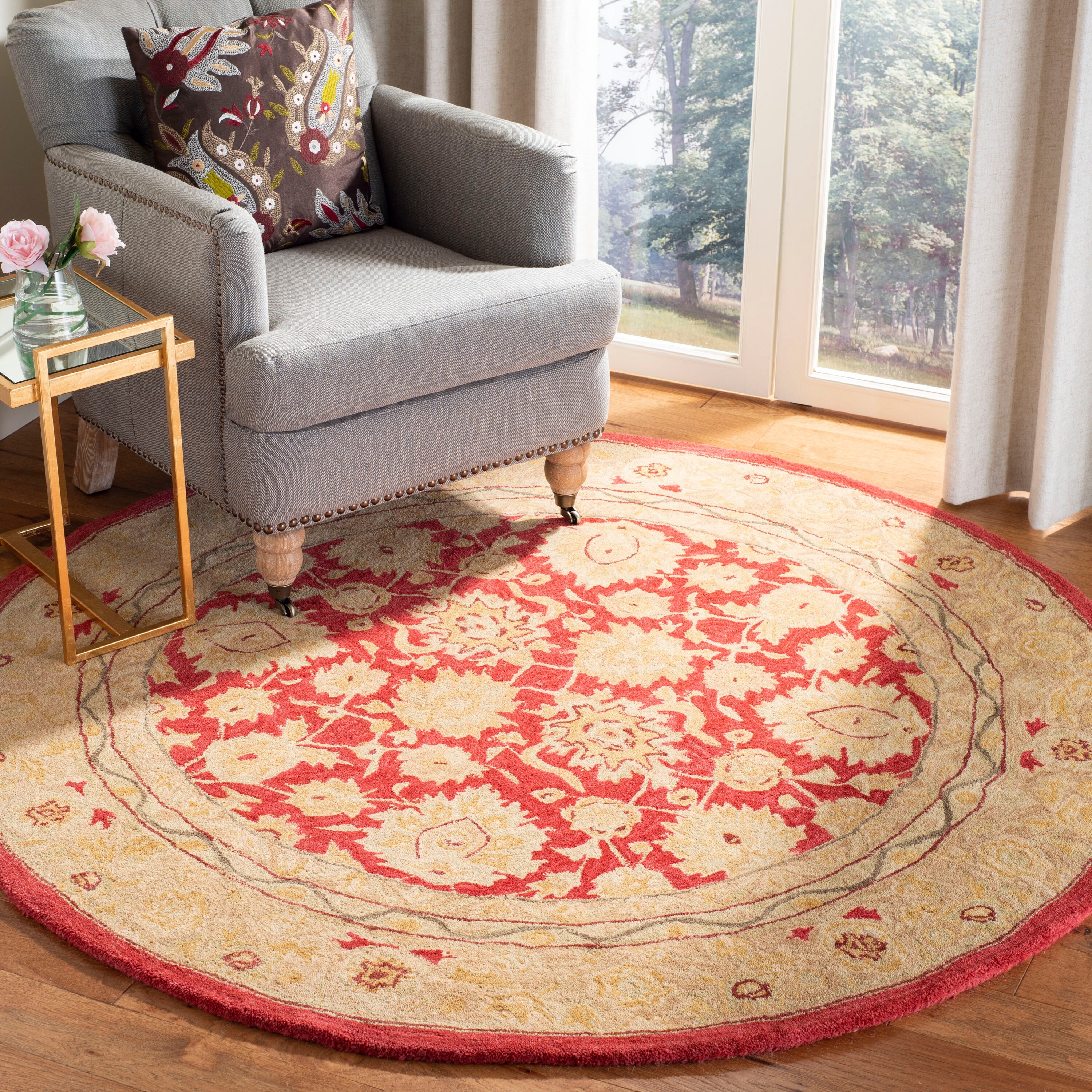 Safavieh AN522A-4R Anatolia Cilcia 4 x 4 (ft) Tufted Wool Red/Ivory Round Indoor Floral/Botanical Vintage Area rug