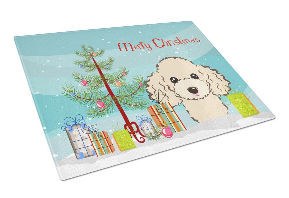 Caroline's Treasures BB1630LCB Dogs Merry Christmas Tree 11.25-in L x 15.75-in W Glass Cutting Board