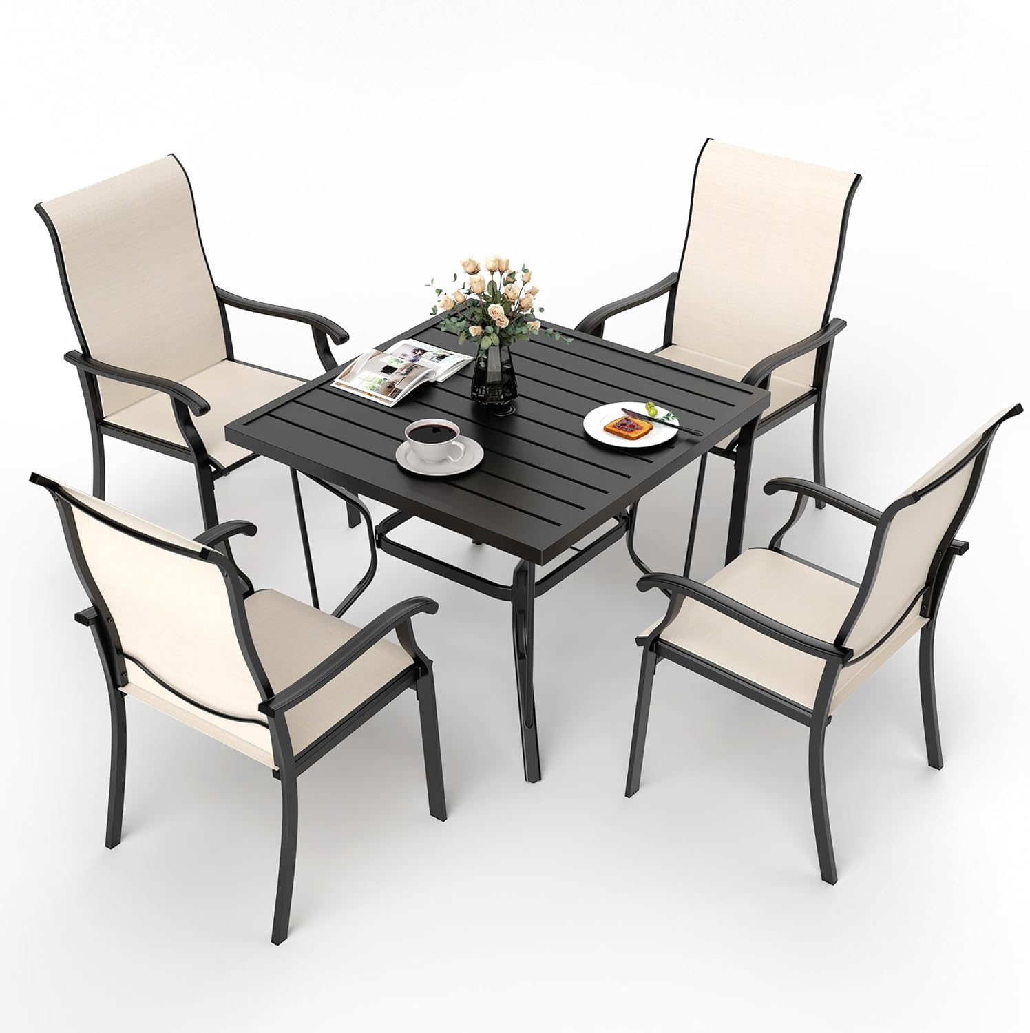  B0CRV4NMNK 5 Pieces Patio Dining Set Outdoor Dining Set for Garden Backyard Poolside DeckOutdoor Table and Chairs Set with 4 Textilene ChairsBeige