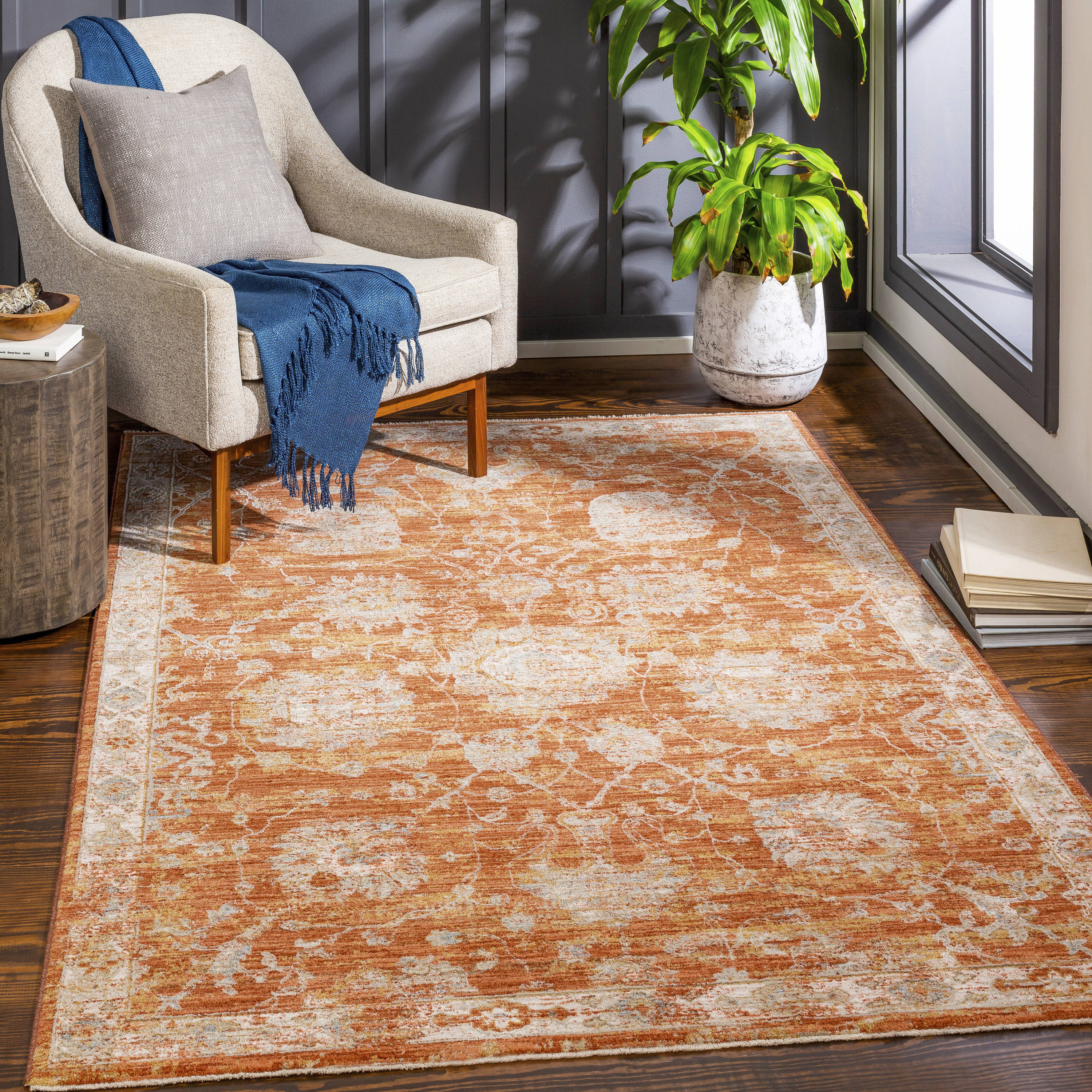 Reversible Easy-Care Cotton-Blend 5' x 7' Red Rug