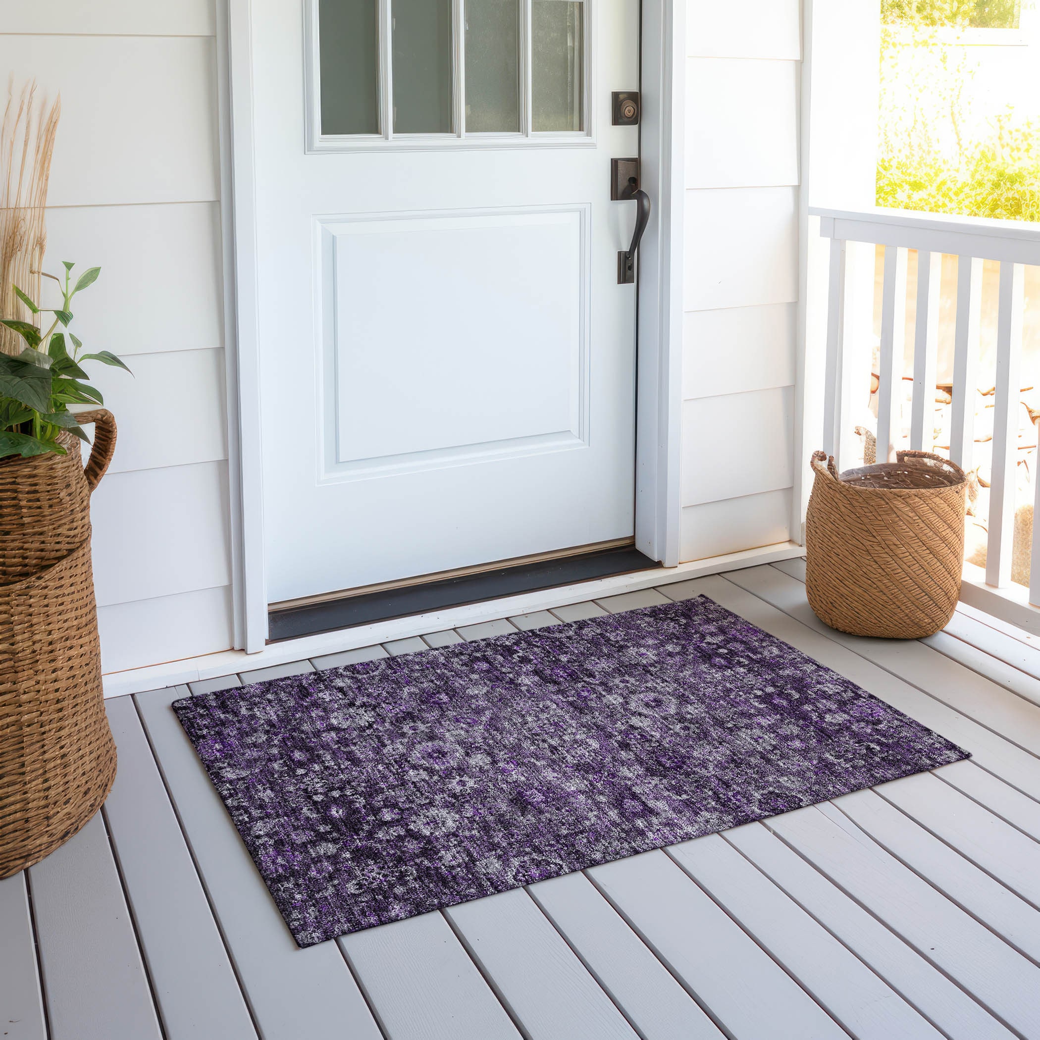 Purple Rectangular Machine Washable Synthetic Area Rug